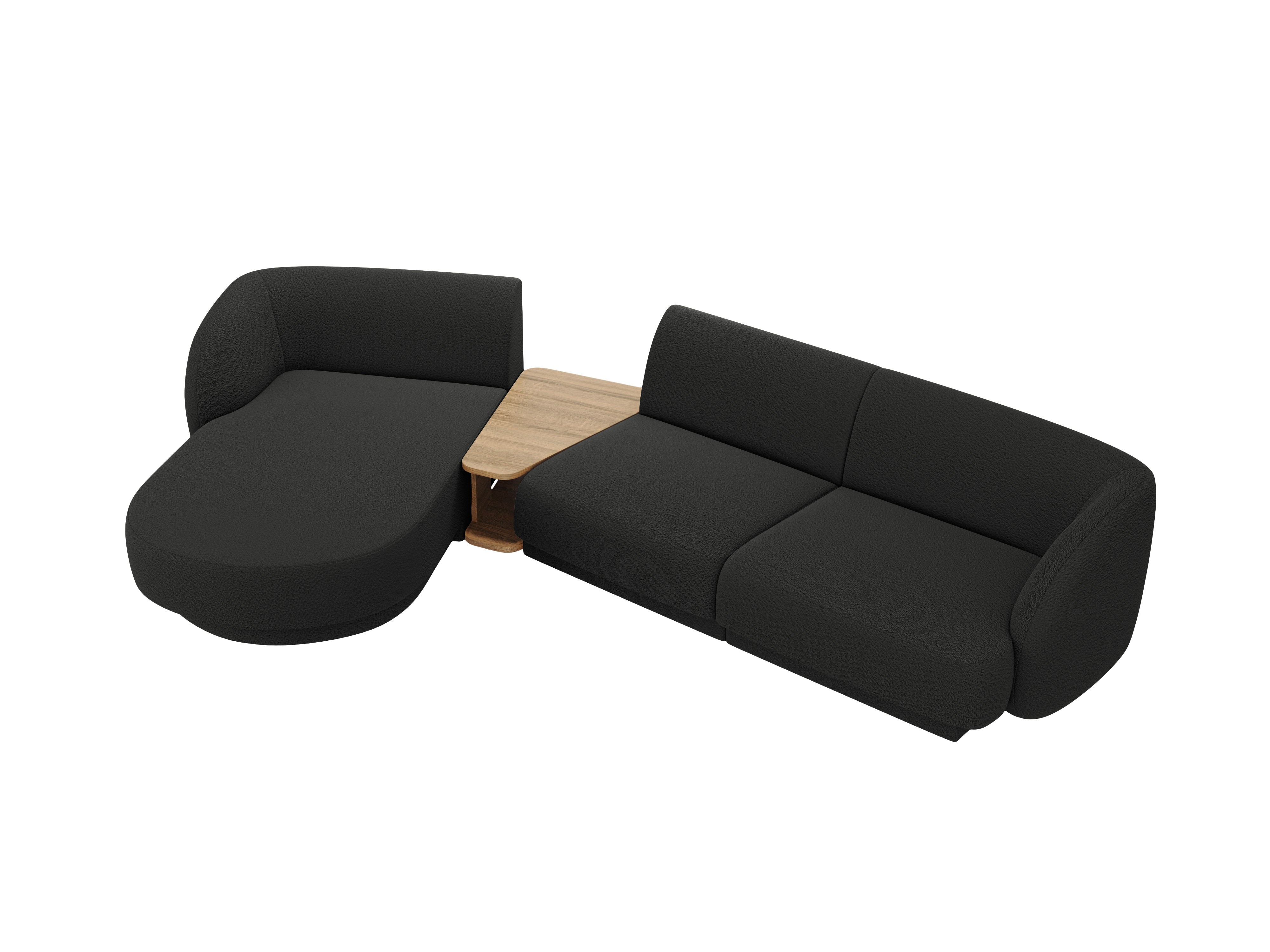 Modular corner sofa with table 3-seater left-sided MILEY black boucle