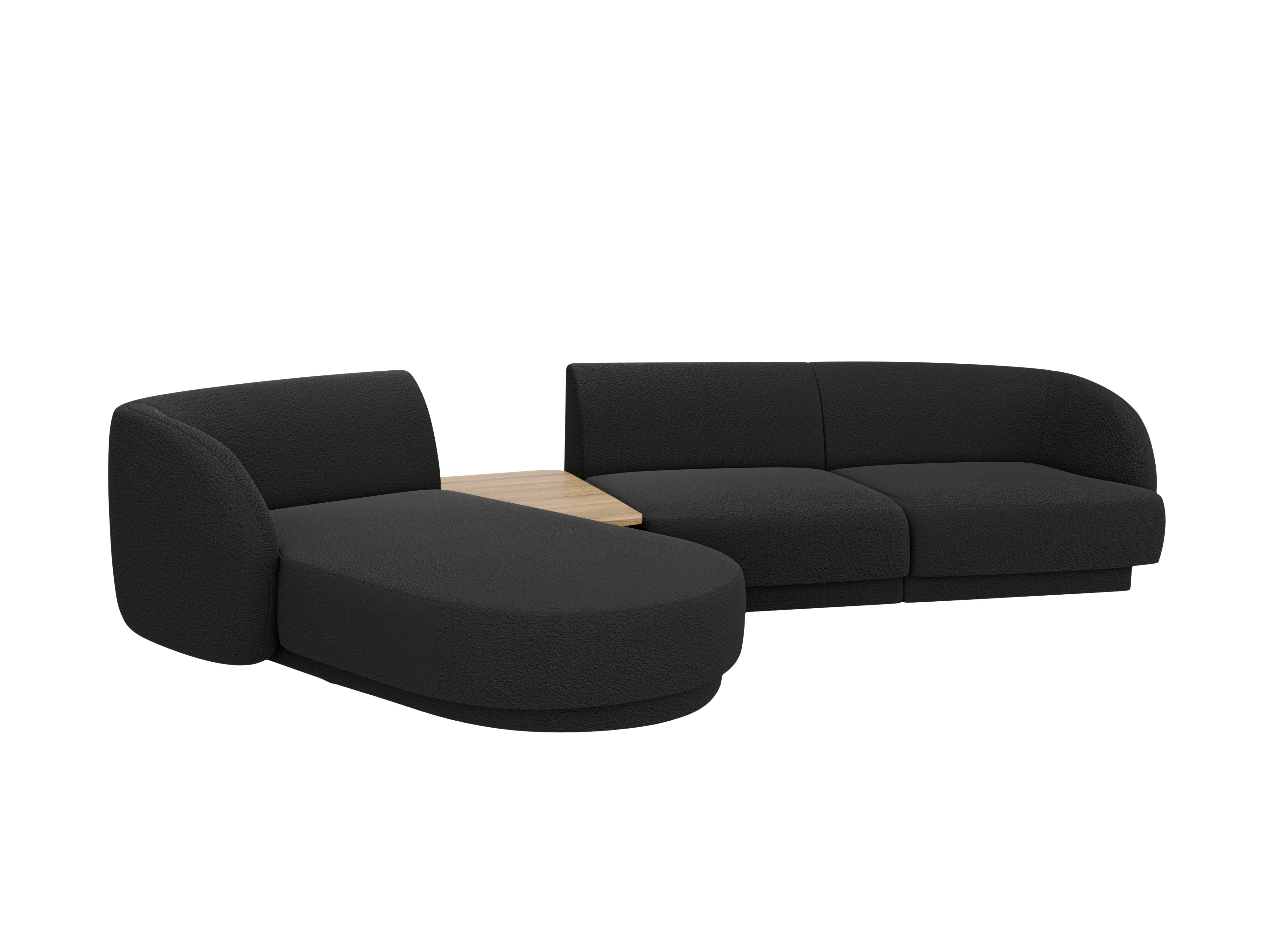 Modular corner sofa with table 3-seater left-sided MILEY black boucle