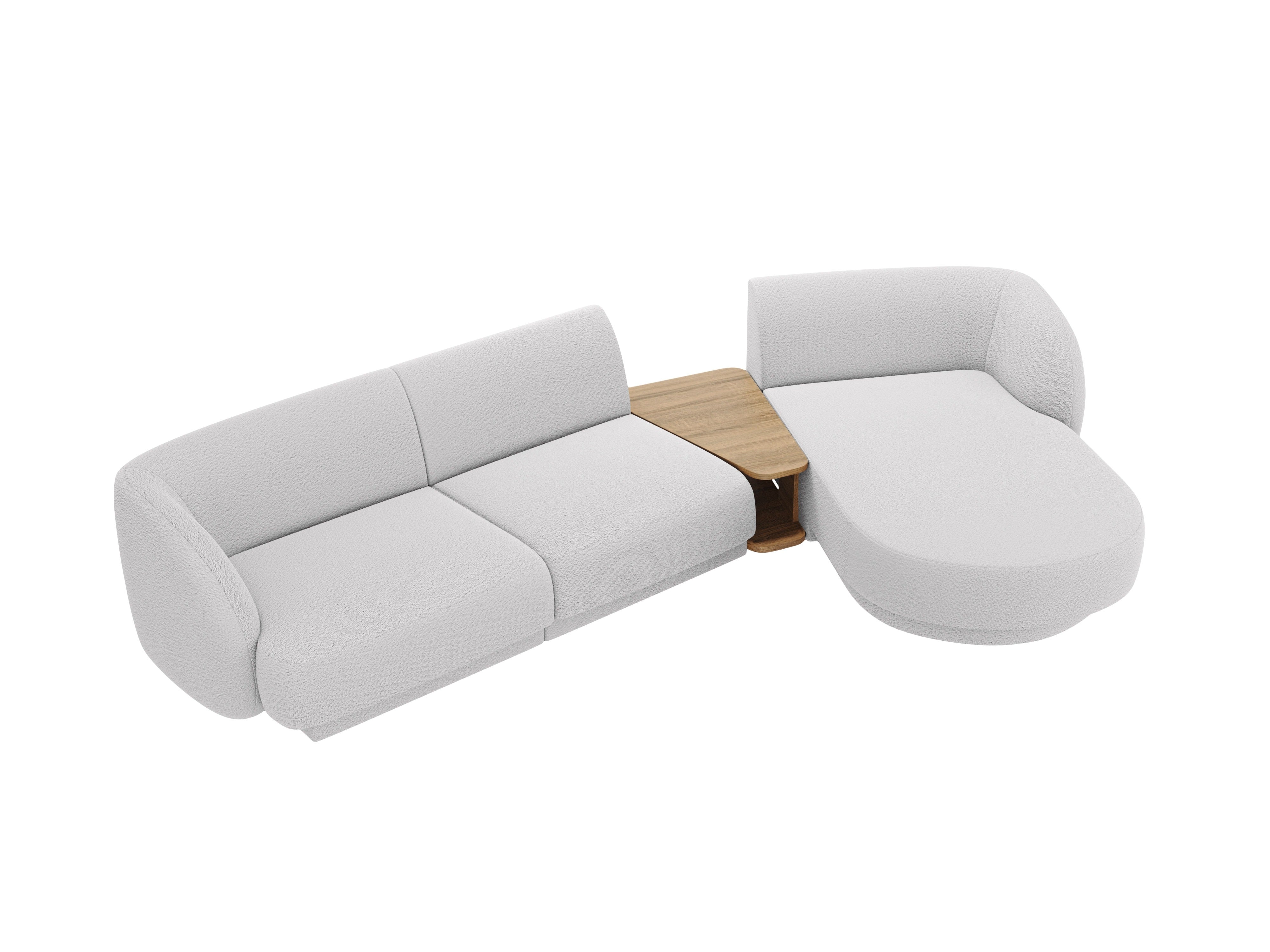 Modular corner sofa with table 3-seater right-sided MILEY light gray boucle
