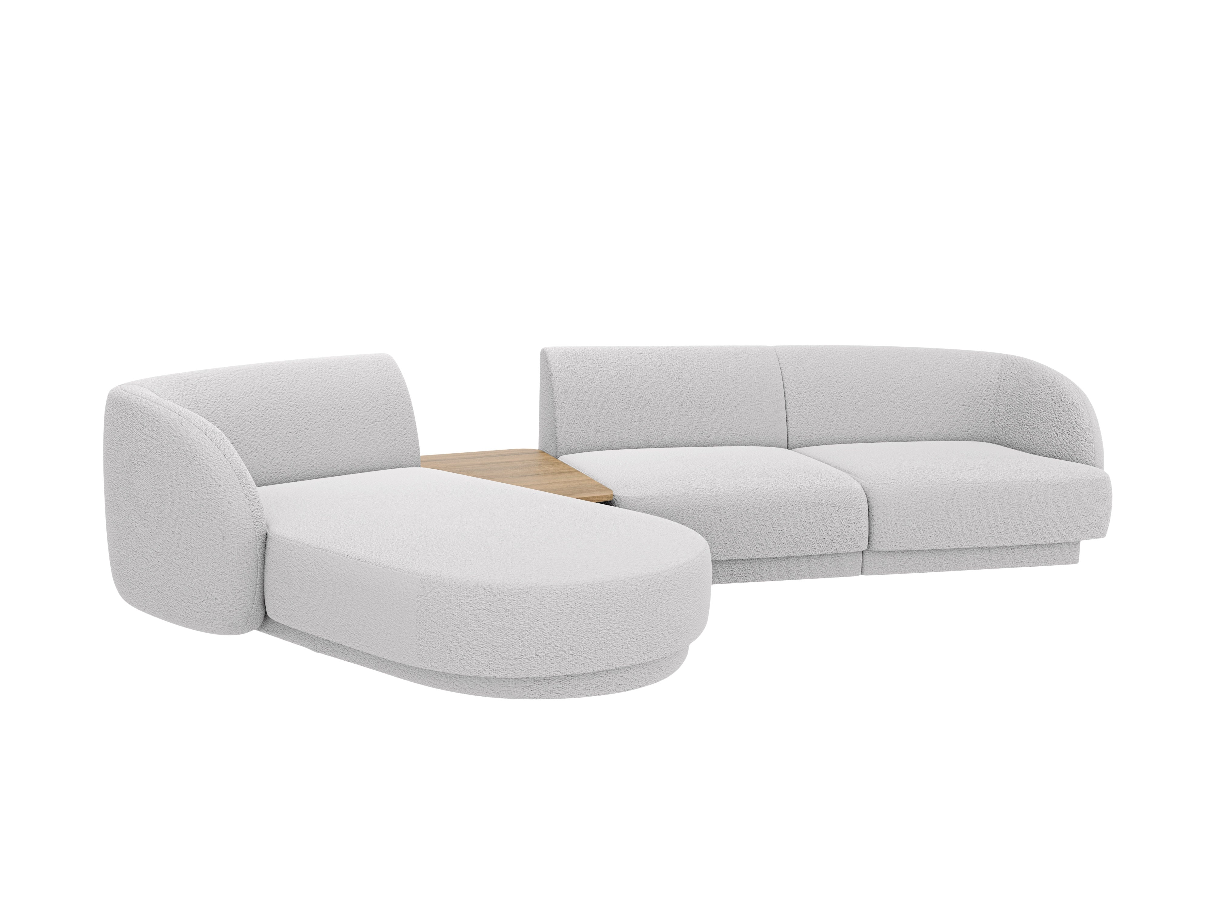 Modular corner sofa with table 3-seater left-sided MILEY light gray boucle