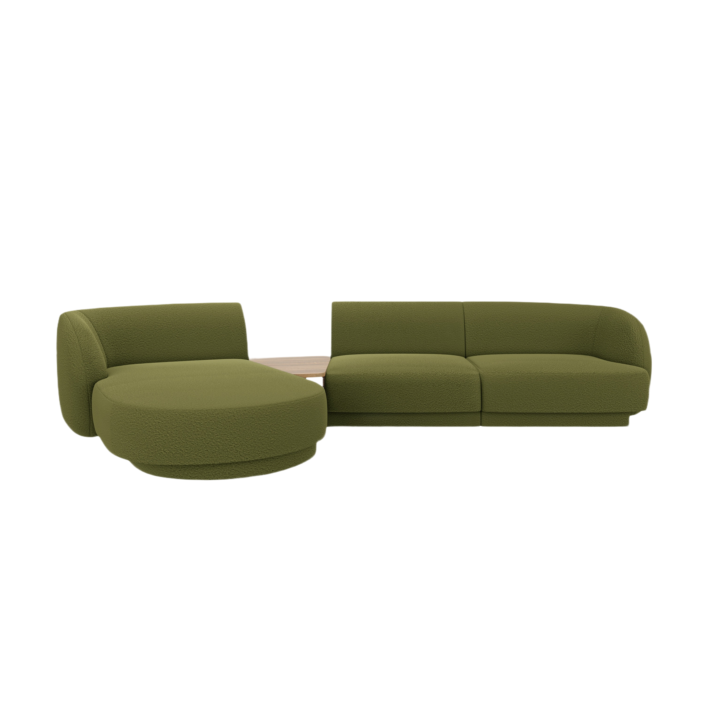 Modular corner sofa with table 3-seater left-sided MILEY green boucle
