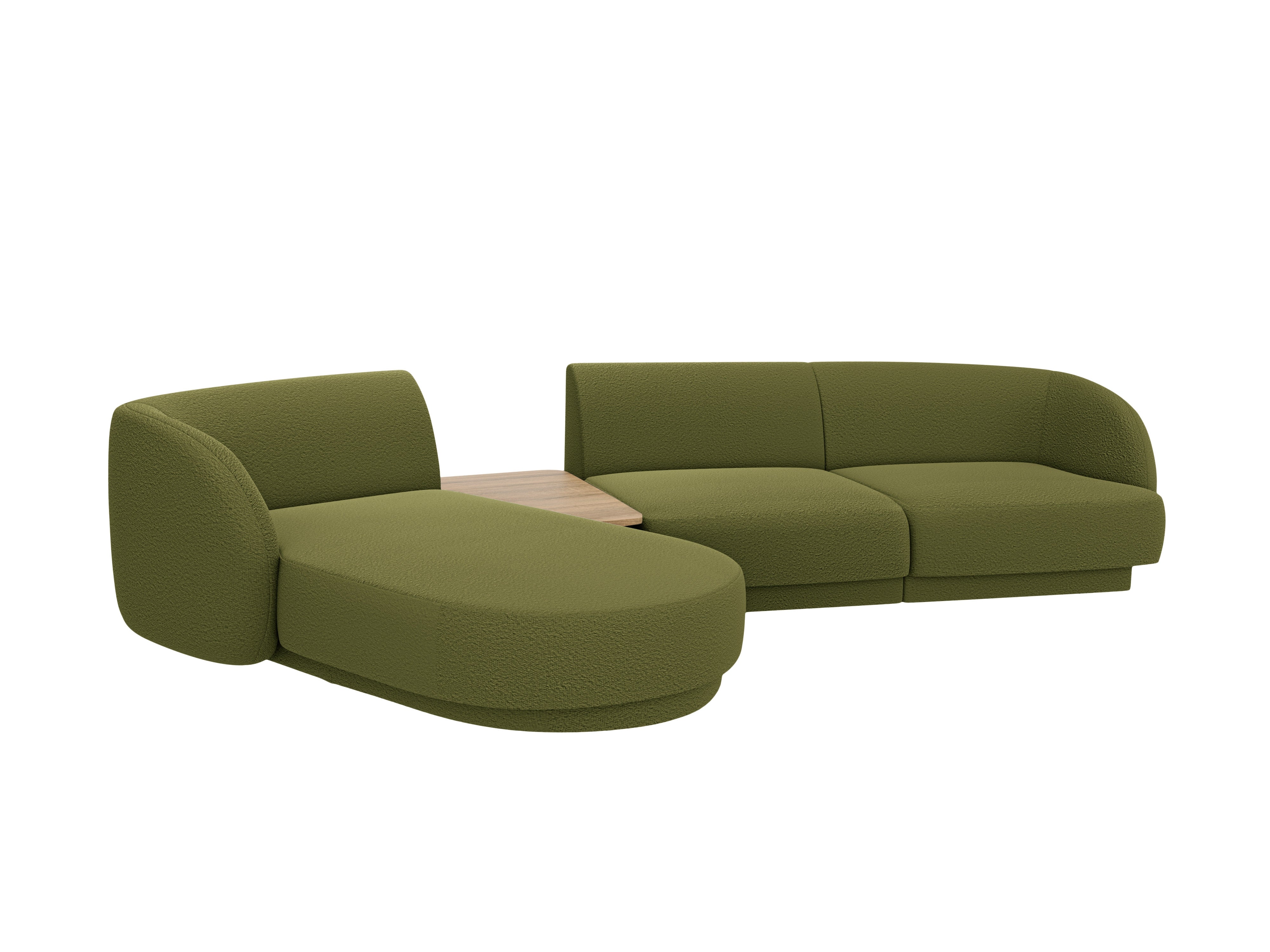 Modular corner sofa with table 3-seater left-sided MILEY green boucle