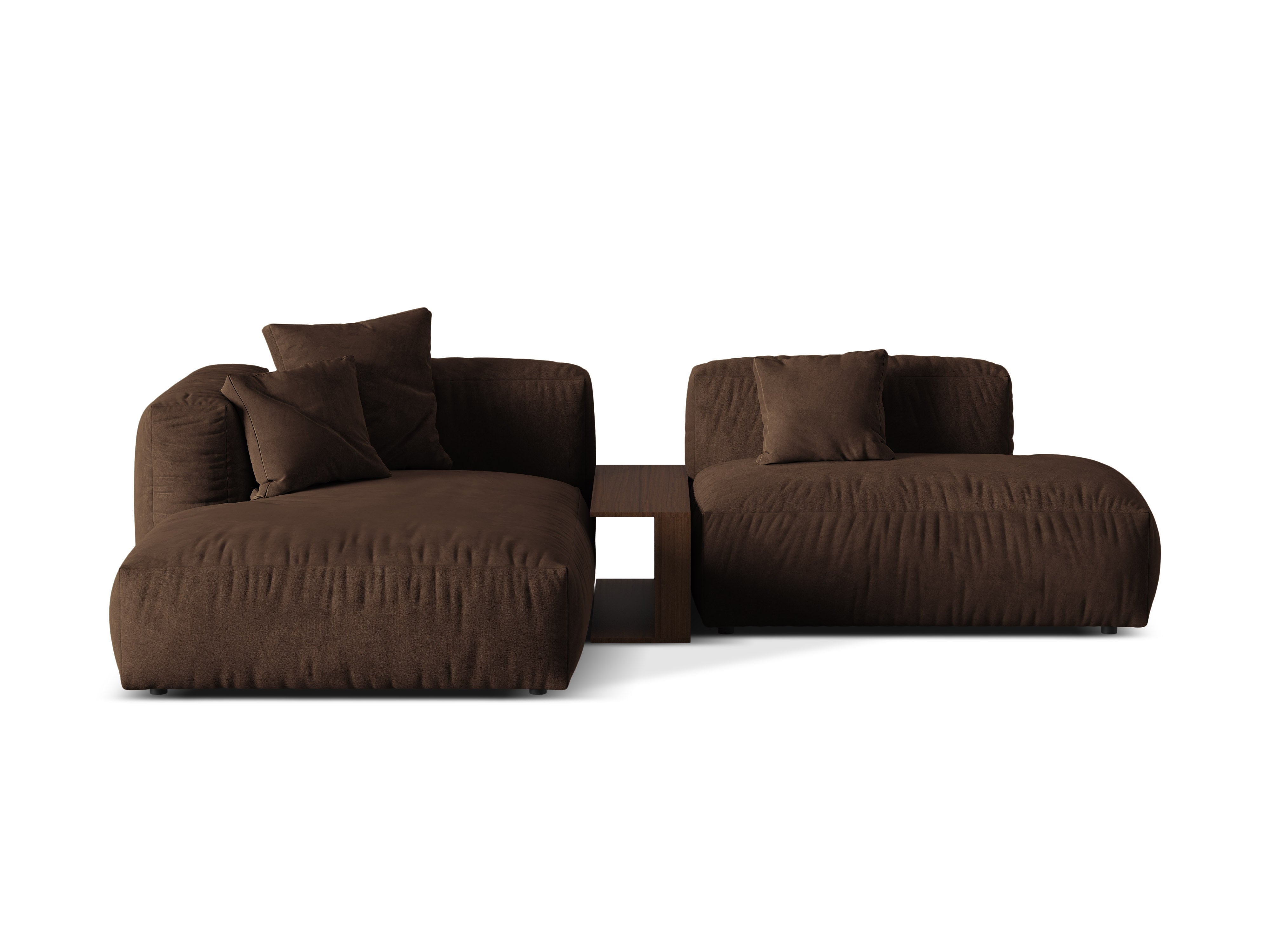 Linksseitiges Samtsofa mit Tisch MARTINA in Schokoladenfarbe