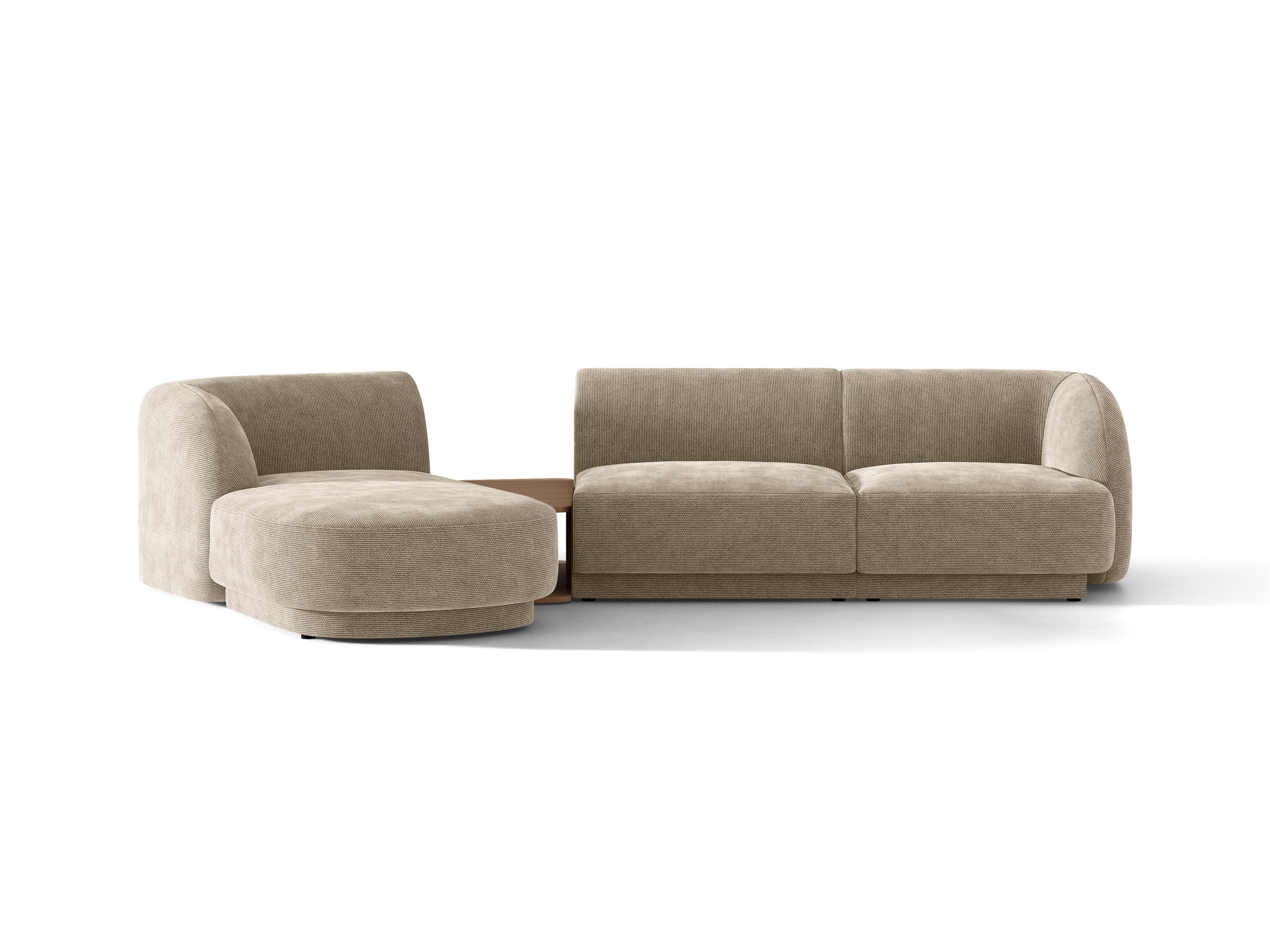 Modulares Ecksofa mit Tisch 3-sitzig links MILEY beige schimmerndes Chenille