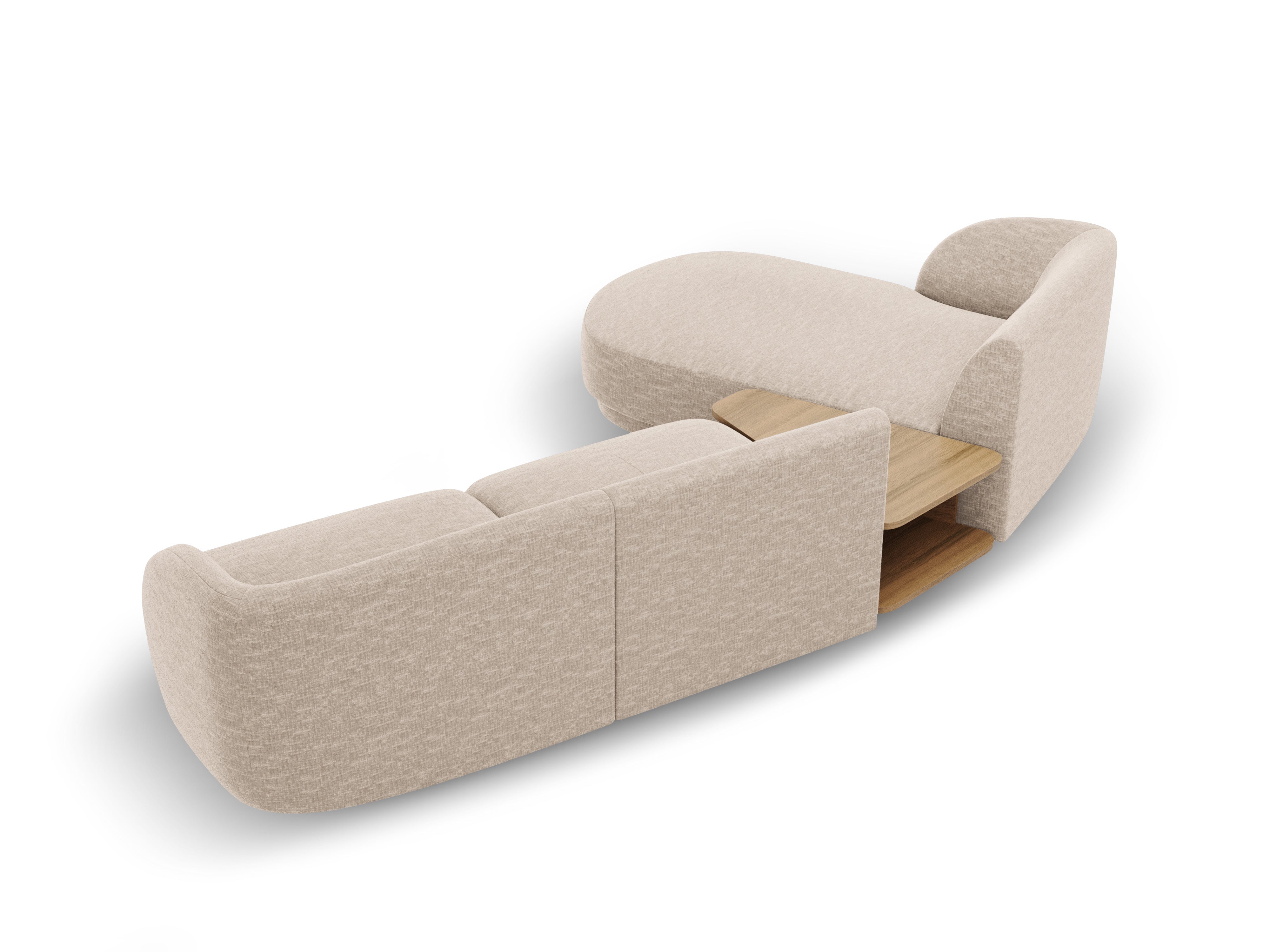 Modular corner sofa with table 3-seater left-sided MILEY beige silky chenille