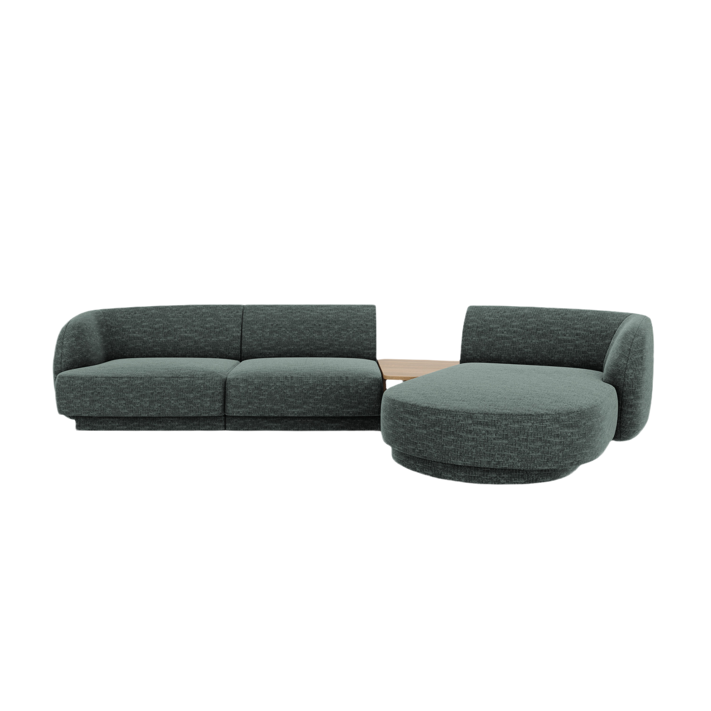 Modulares Ecksofa mit Tisch, 3-Sitzer, rechtsseitig, MILEY, petrol, schimmernder Chenille