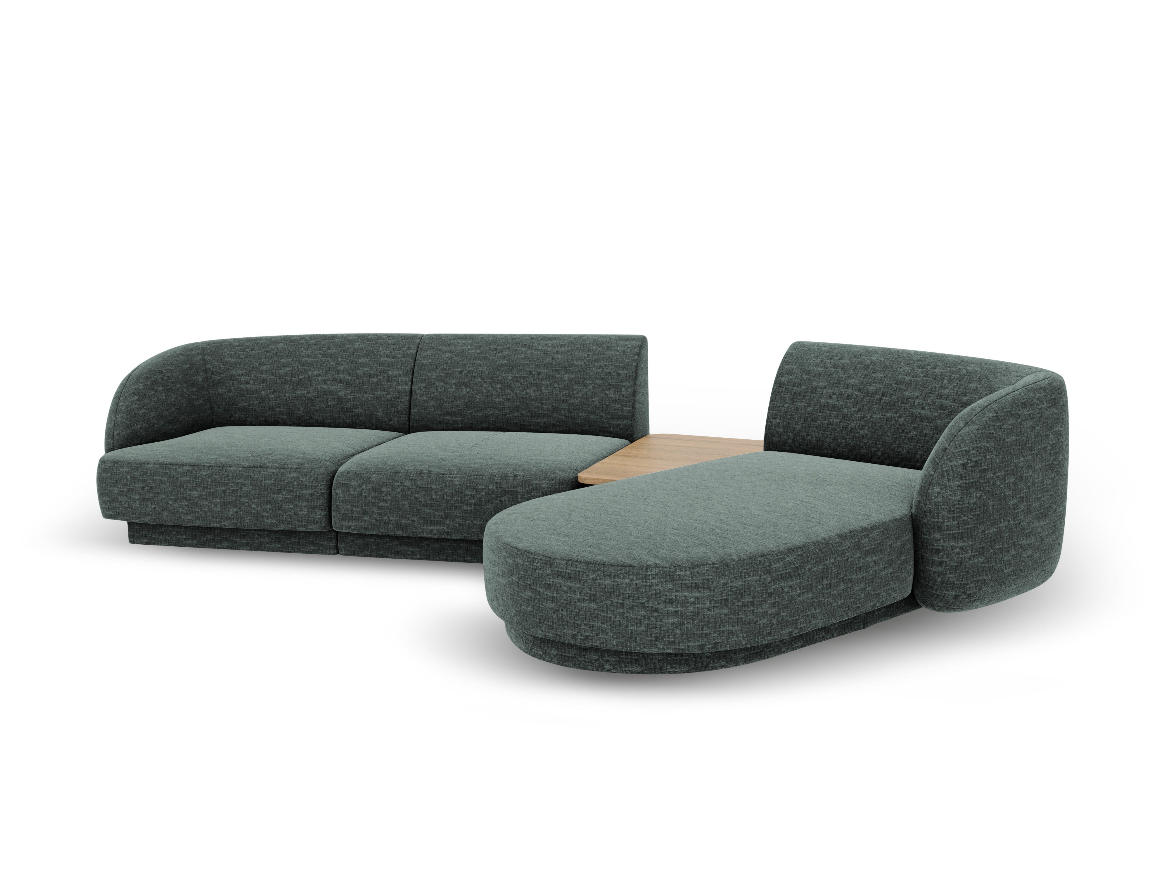 Modulares Ecksofa mit Tisch, 3-Sitzer, rechtsseitig, MILEY, petrol, schimmernder Chenille