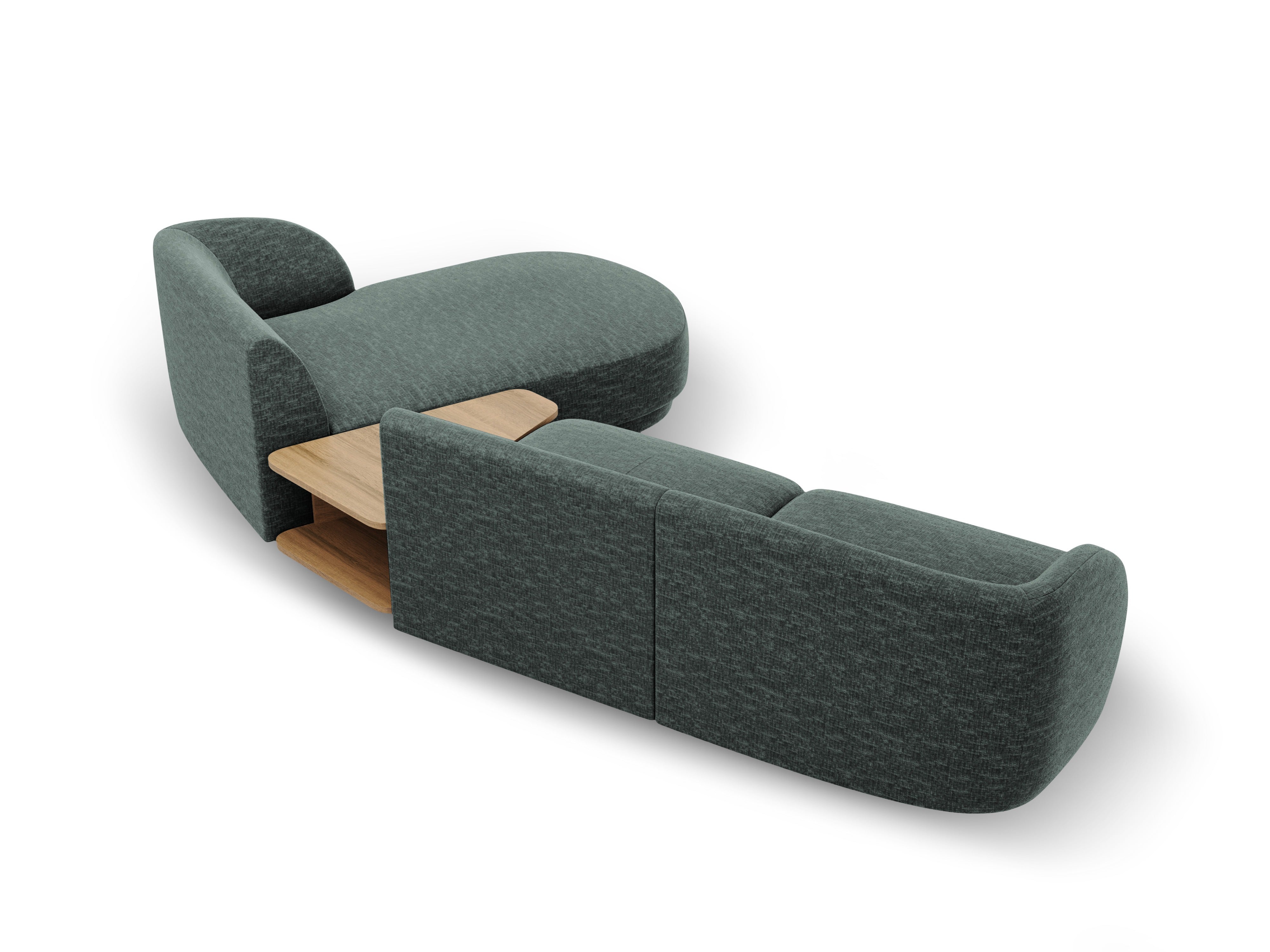 Modulares Ecksofa mit Tisch, 3-Sitzer, rechtsseitig, MILEY, petrol, schimmernder Chenille