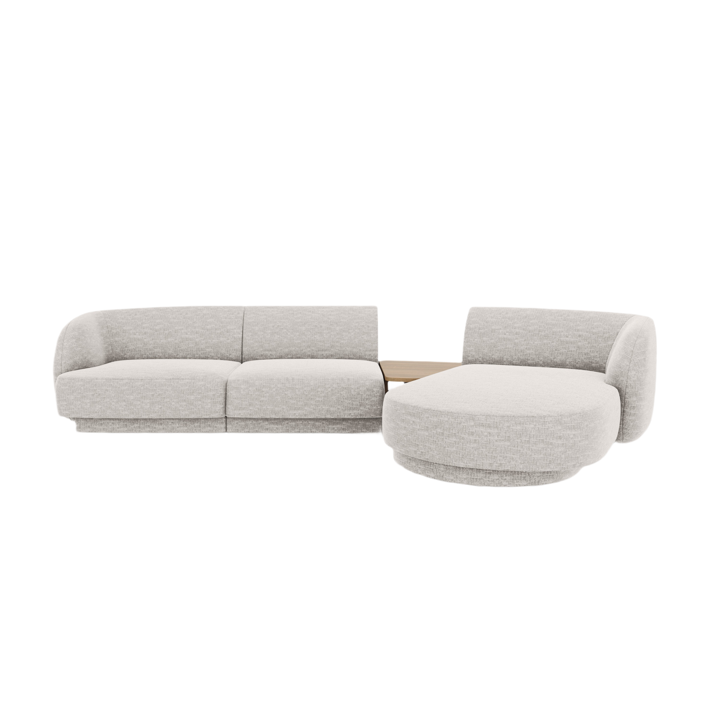 Modular corner sofa with table 3-seater right-hand MILEY light gray silky chenille