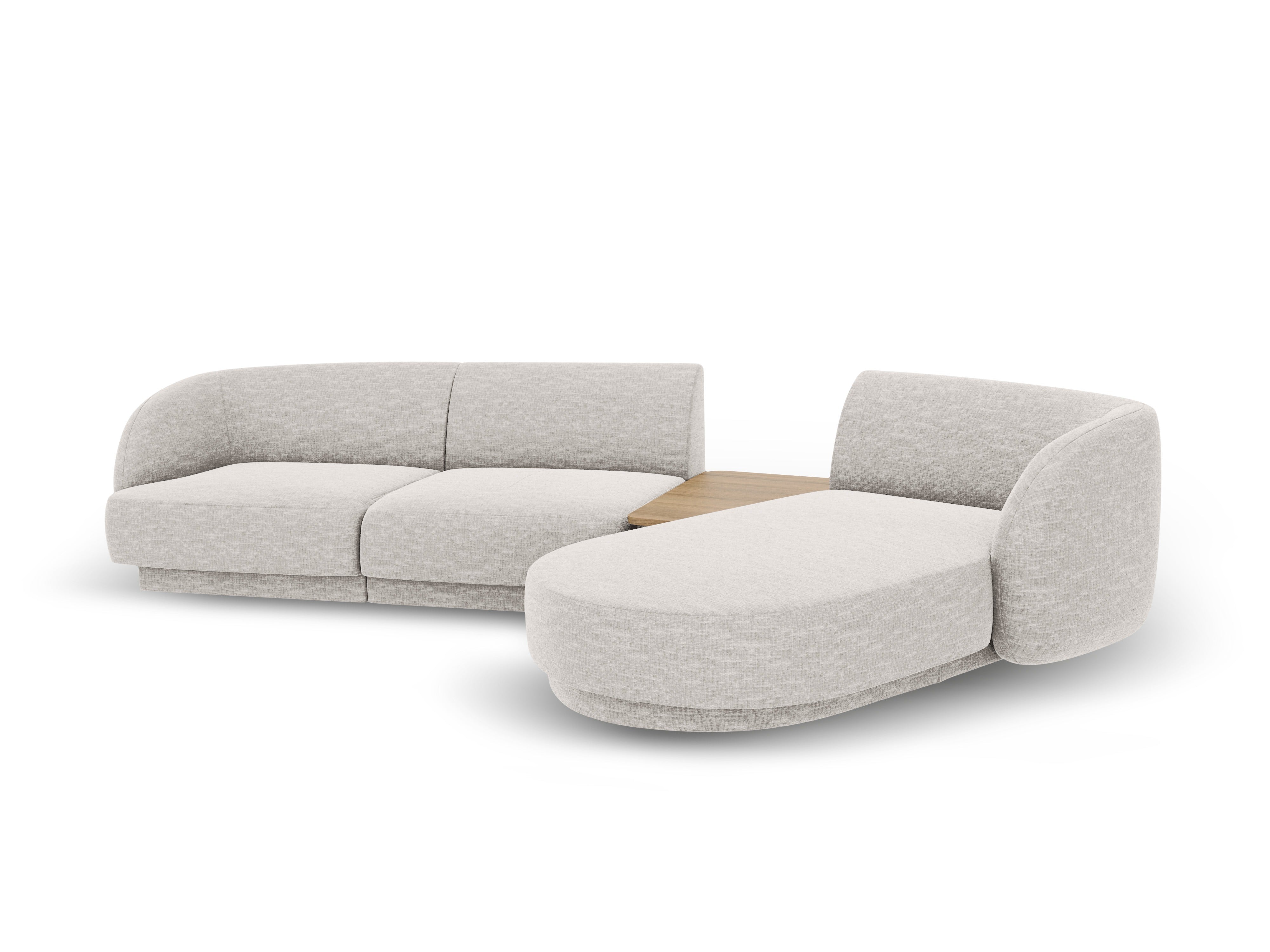 Modular corner sofa with table 3-seater right-hand MILEY light gray silky chenille