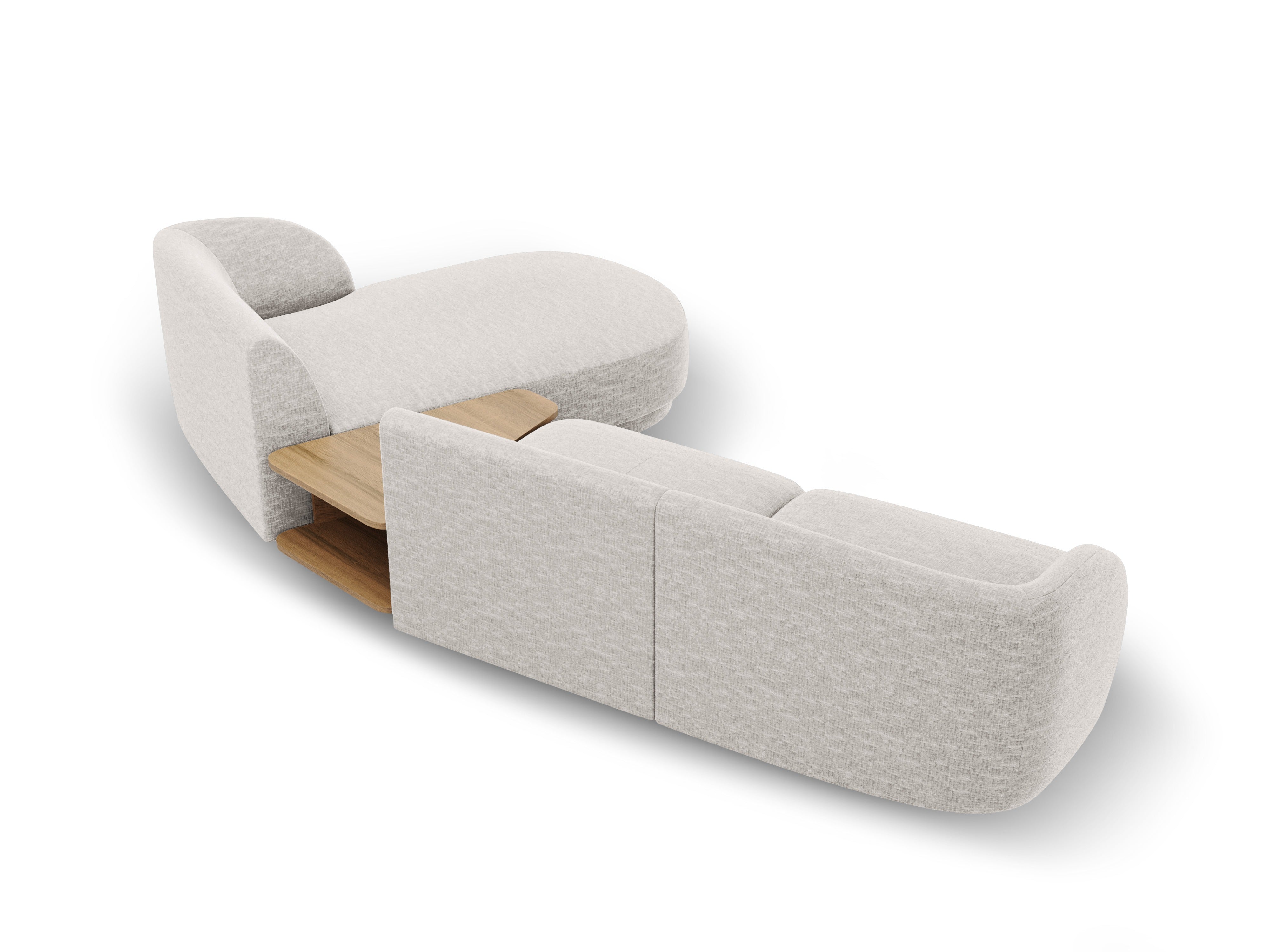 Modular corner sofa with table 3-seater right-hand MILEY light gray silky chenille