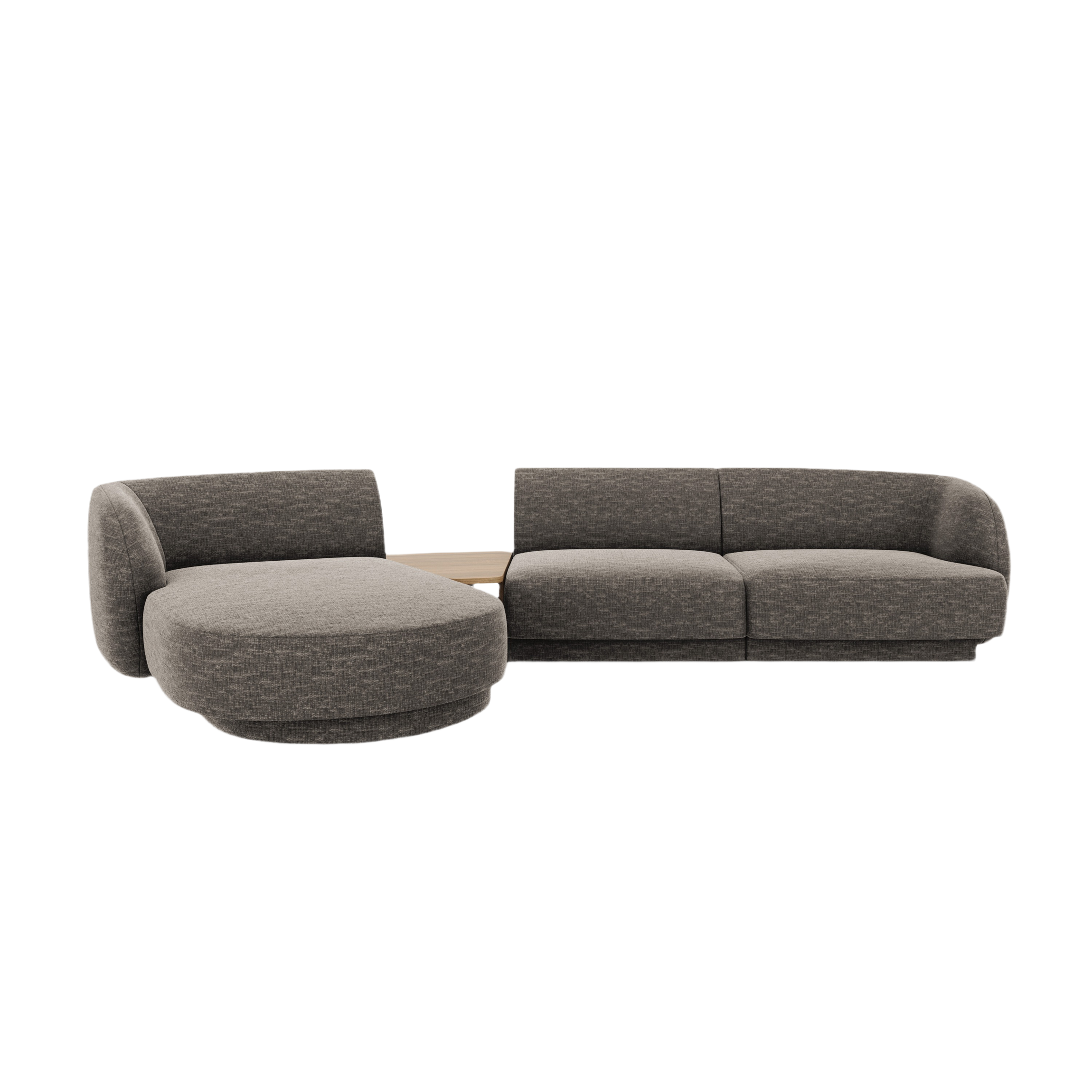 Modular corner sofa with table 3-seater left-sided MILEY gray chenille silky