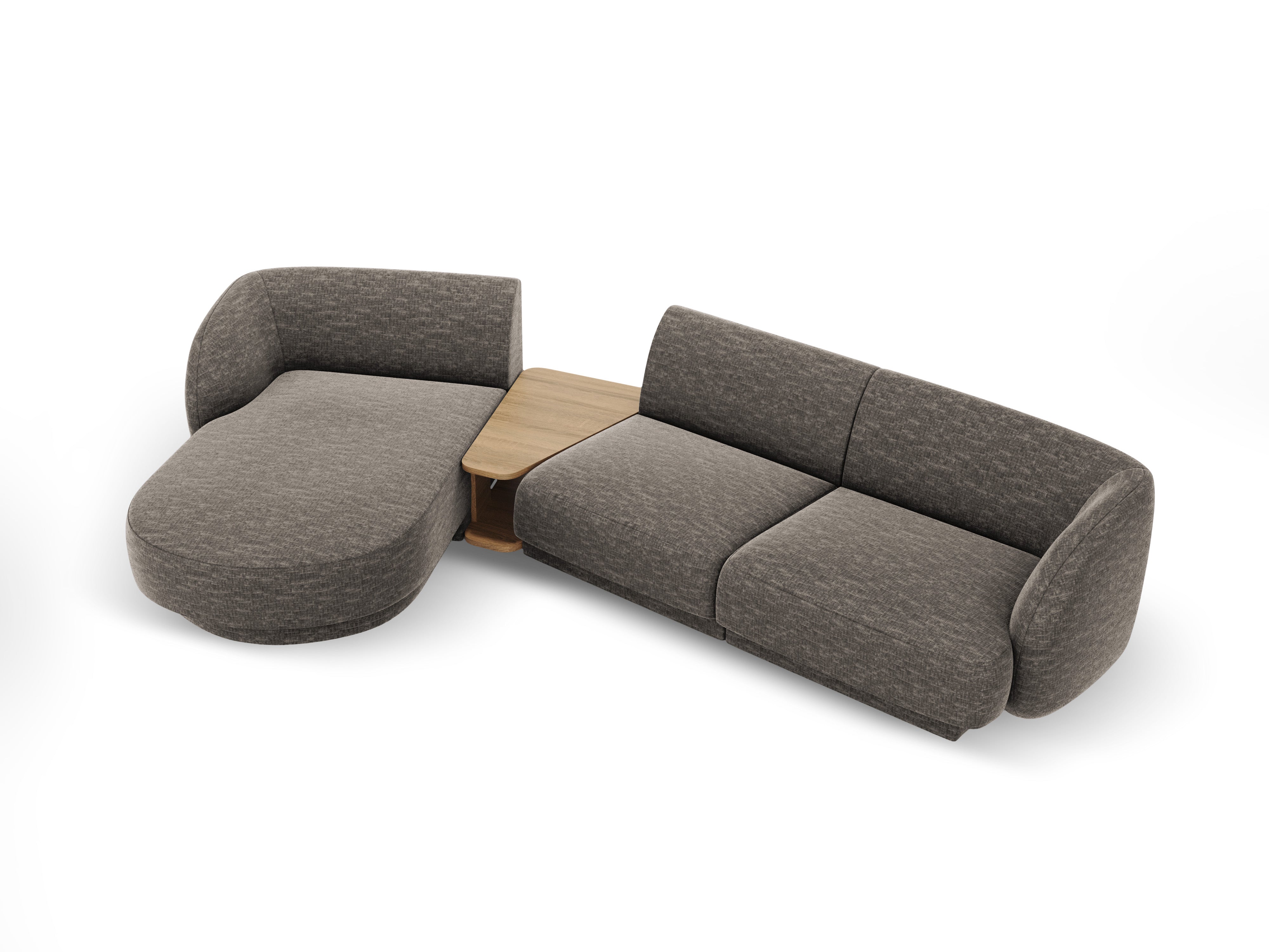 Modular corner sofa with table 3-seater left-sided MILEY gray chenille silky