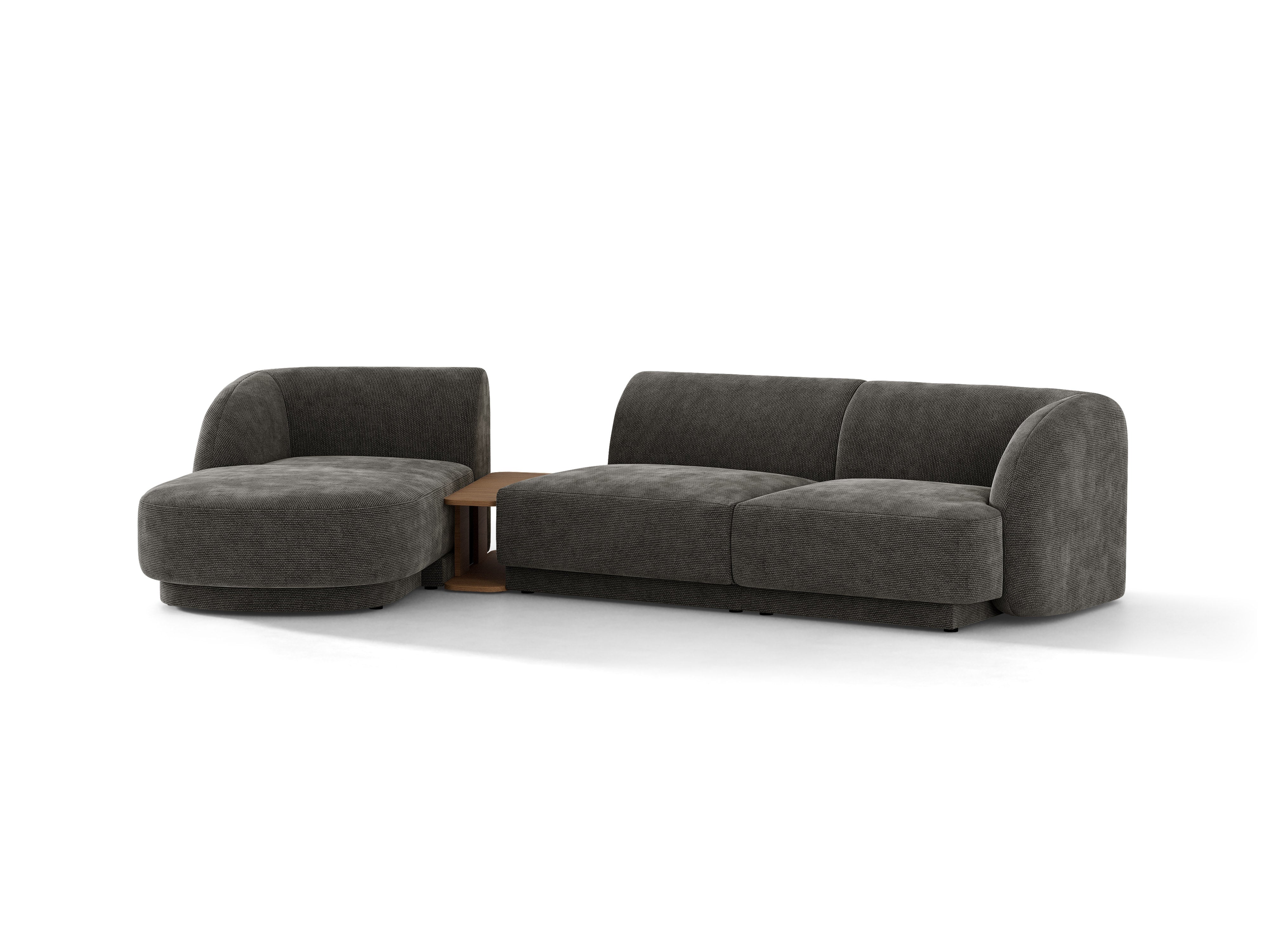 Modulares Ecksofa mit Tisch, 3-Sitzer, linksseitig, MILEY, graues Chenille, seidig