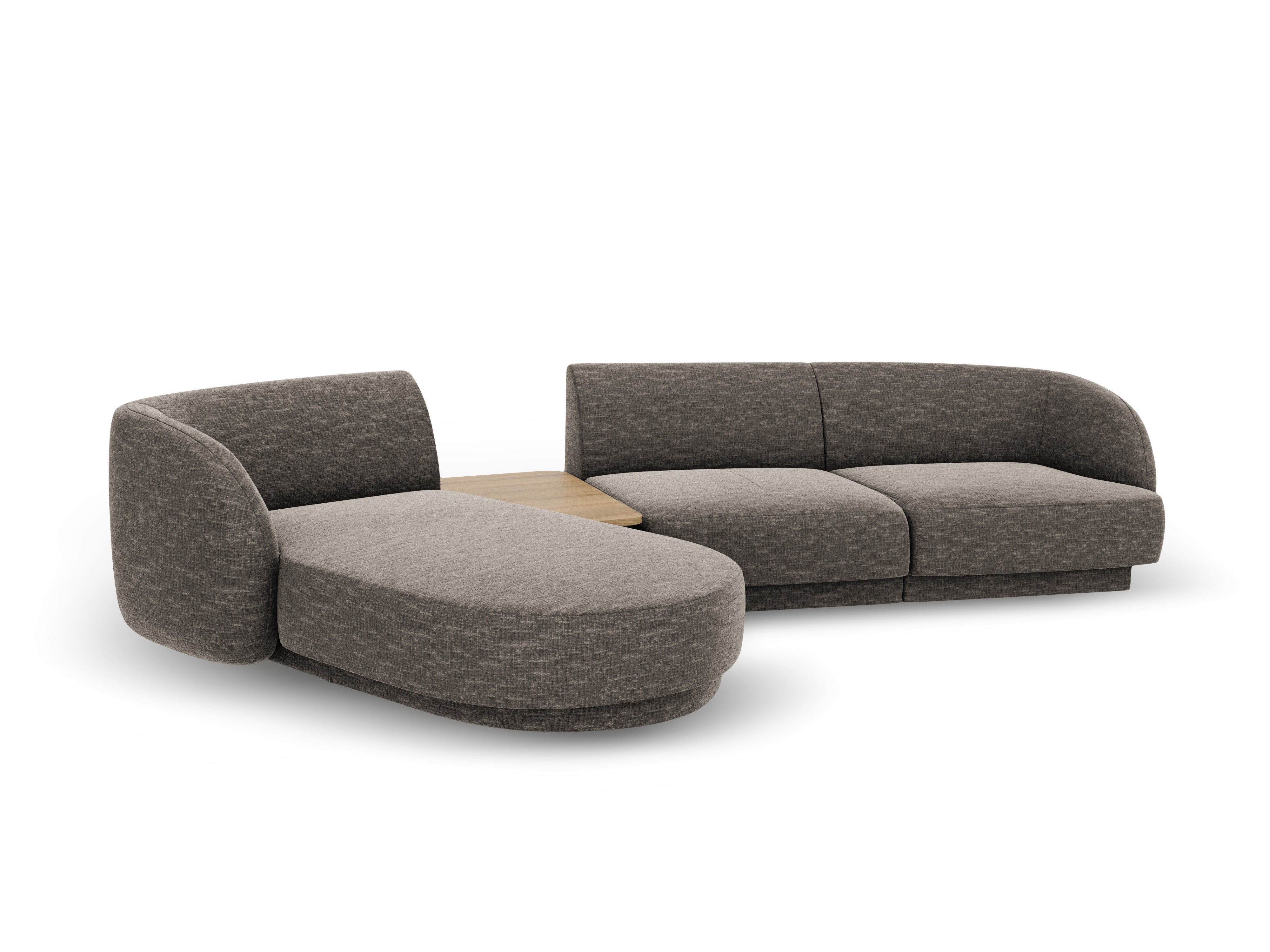 Modular corner sofa with table 3-seater left-sided MILEY gray chenille silky
