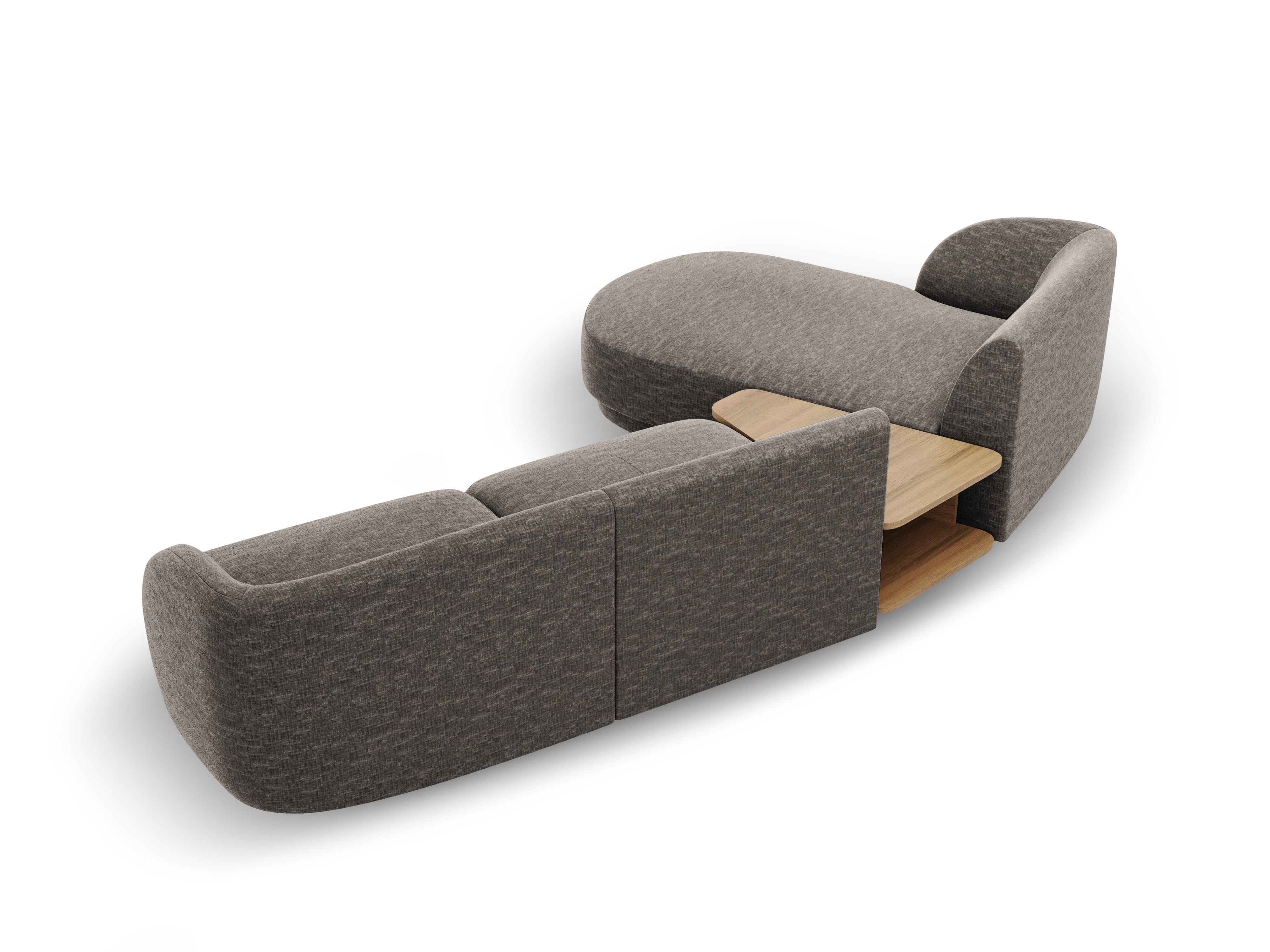 Modular corner sofa with table 3-seater left-sided MILEY gray chenille silky