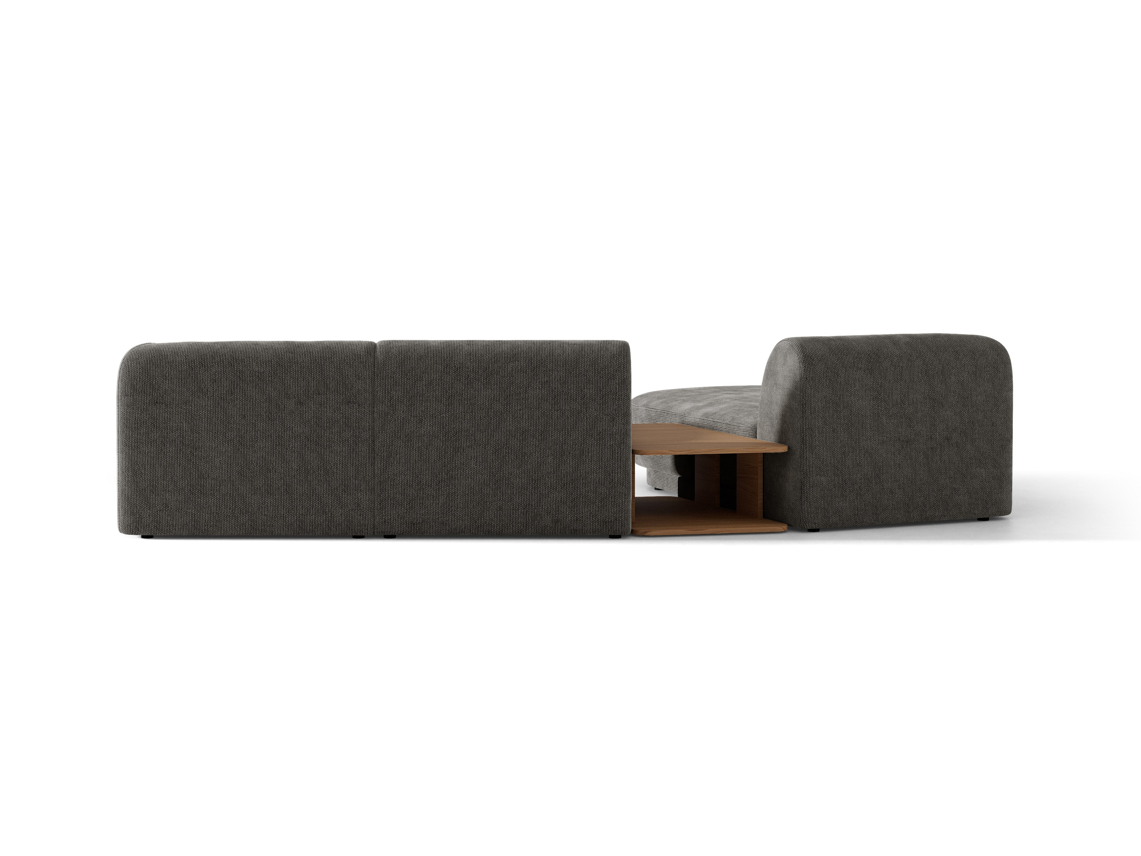 Modulares Ecksofa mit Tisch, 3-Sitzer, linksseitig, MILEY, graues Chenille, seidig