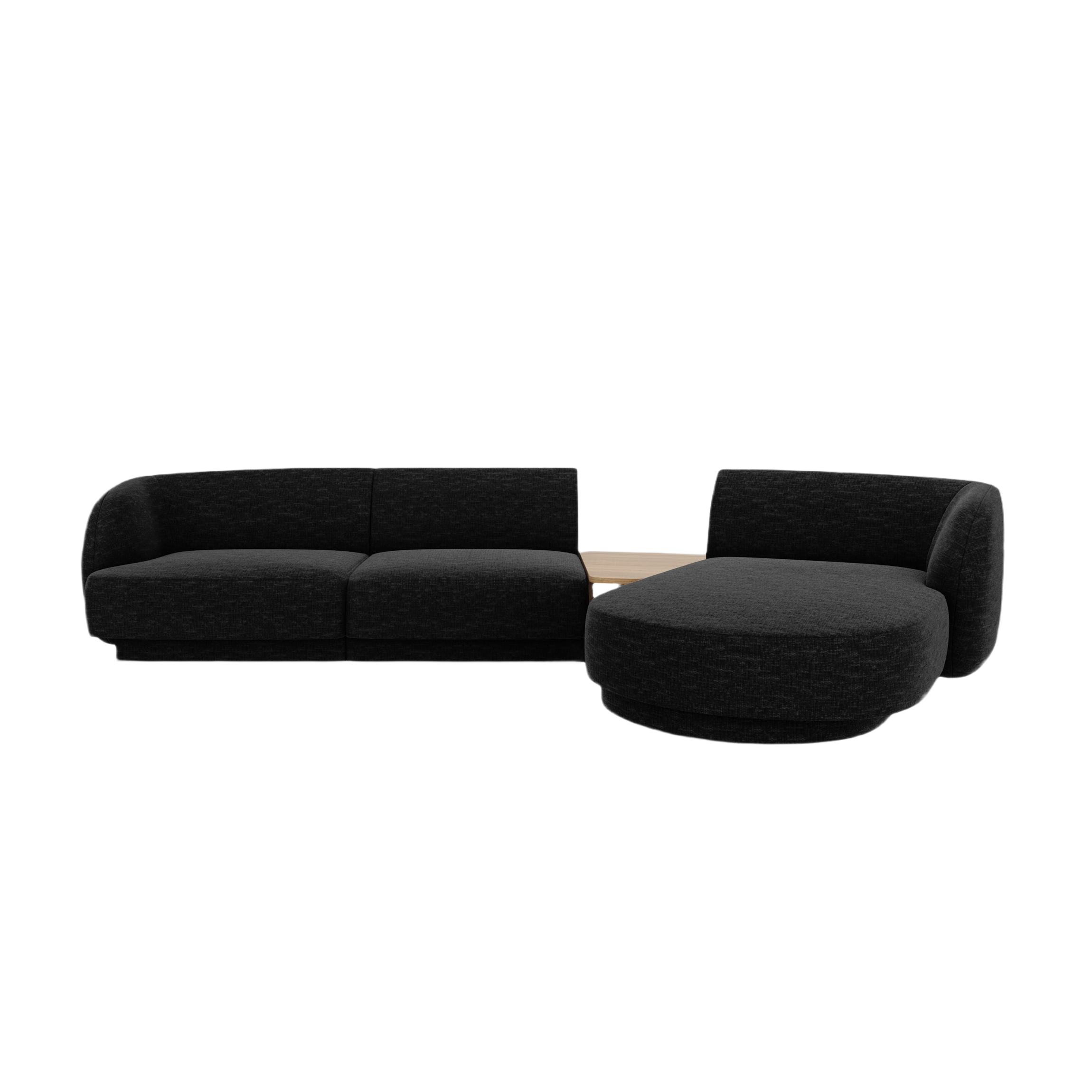 Modular corner sofa with table 3-seater right-hand MILEY black chenille silky