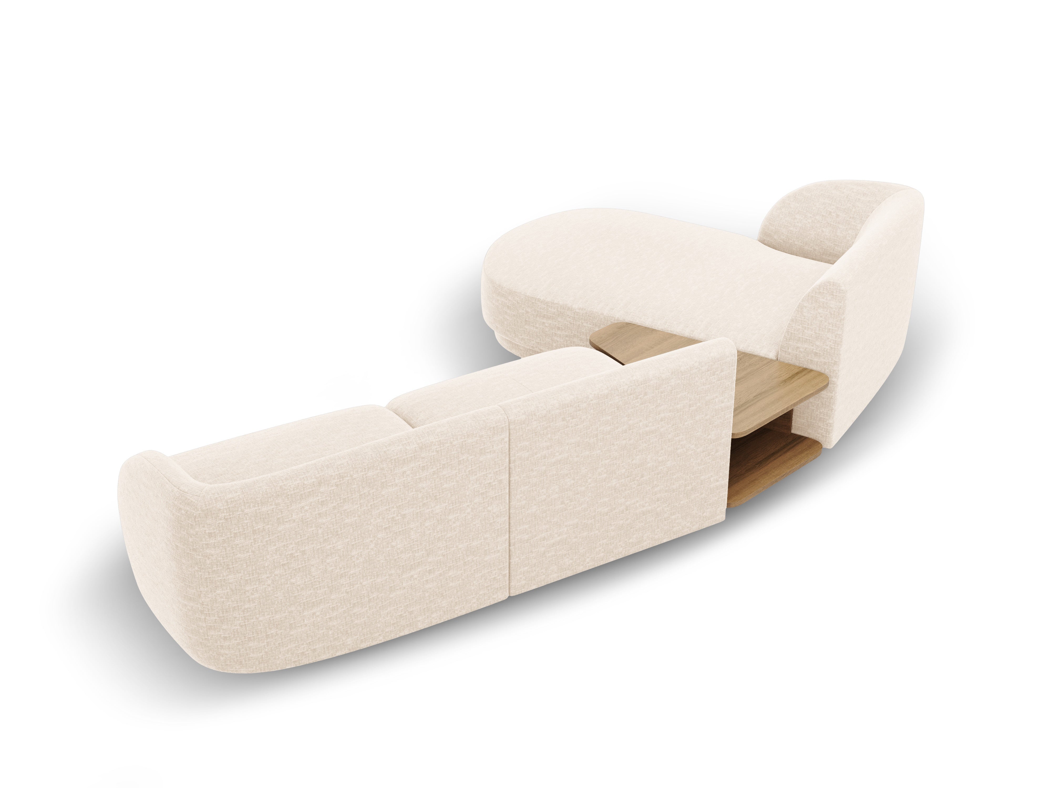 Modulares Ecksofa mit Tisch 3-sitzig links MILEY Elfenbein Chenille