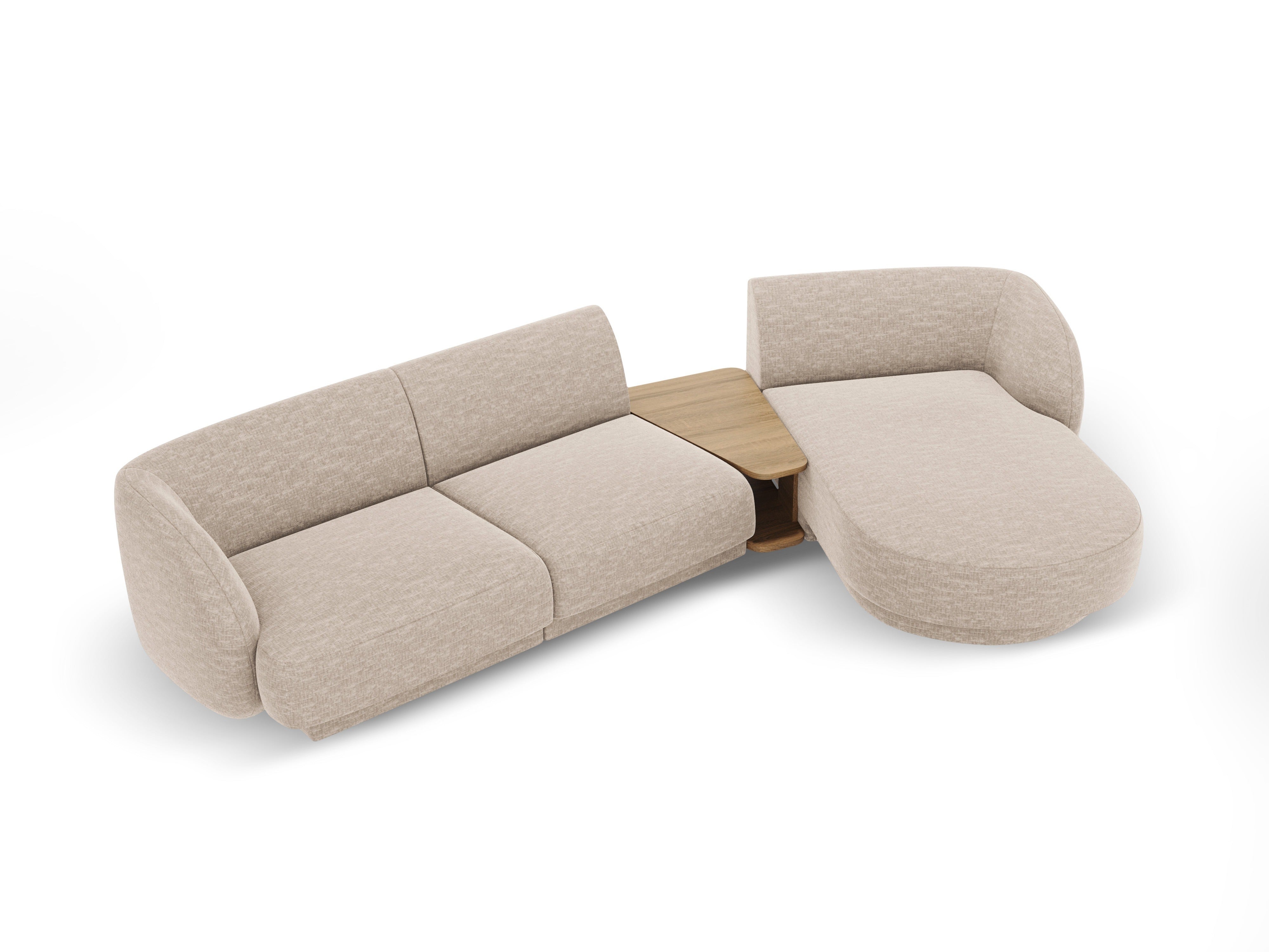 Modular corner sofa with table 3-seater right-sided MILEY beige chenille