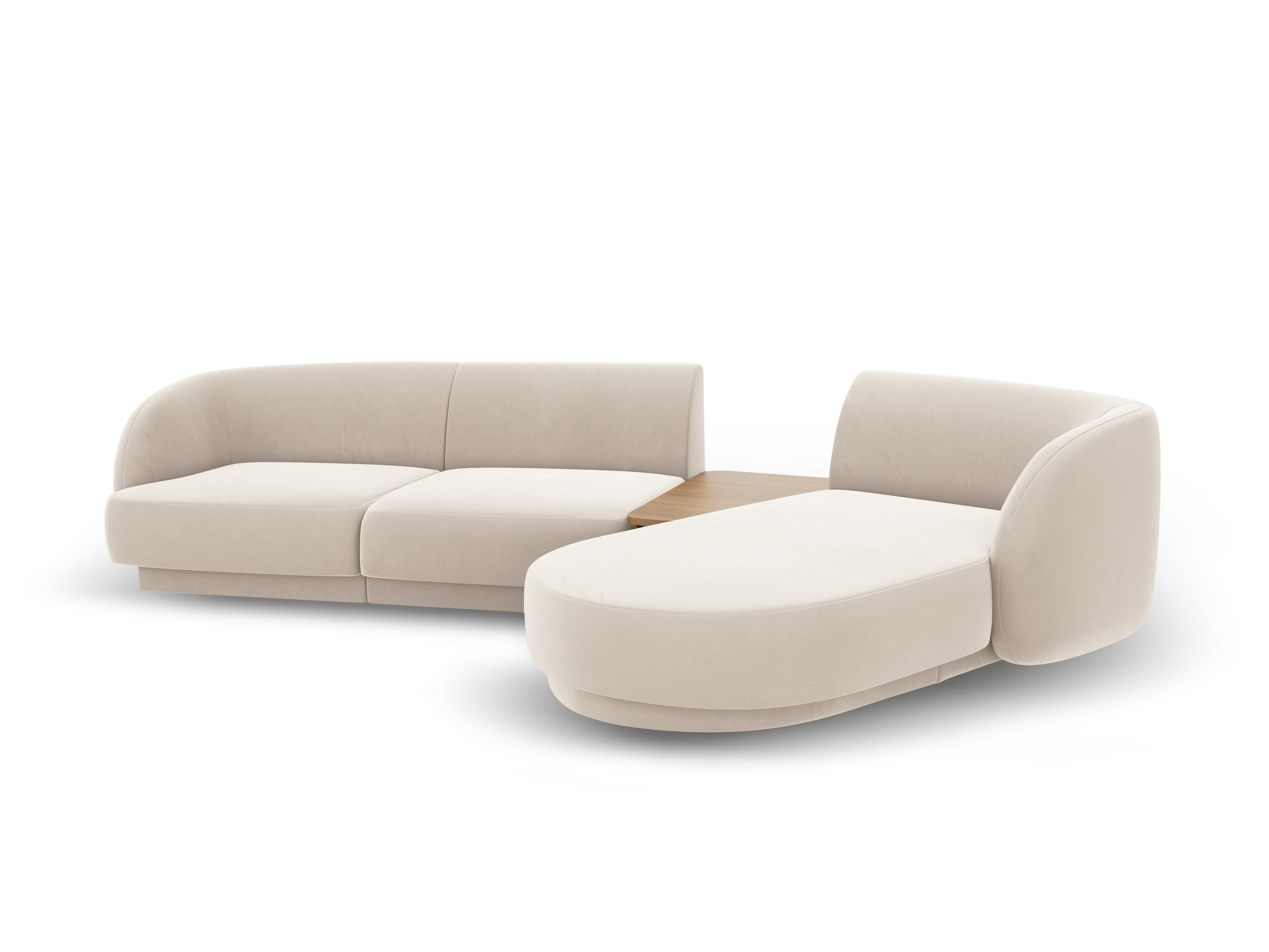 Modular corner sofa with table 3-seater right-sided velvet MILEY light beige