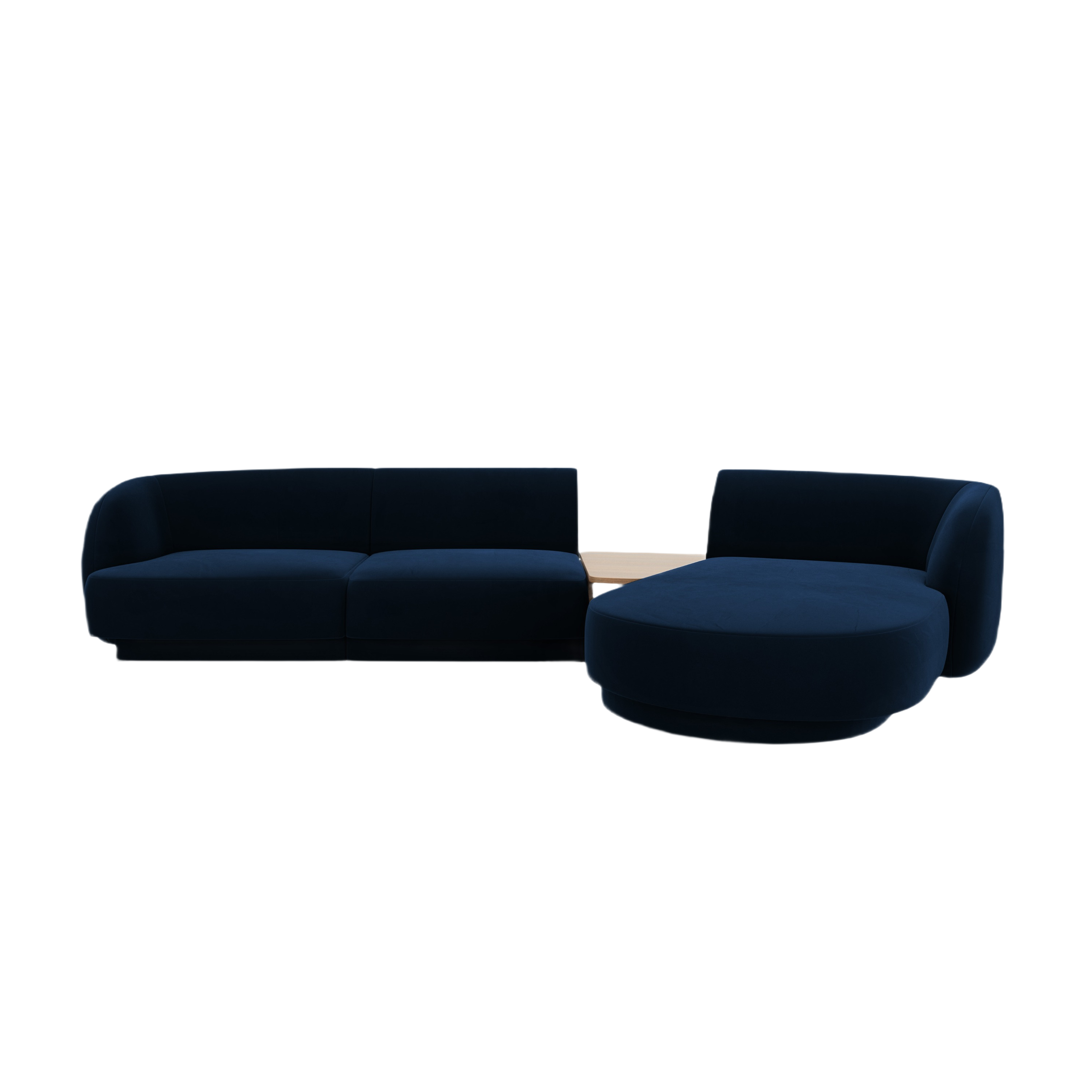 Modular corner sofa with table, 3-seater, right-facing, velvet MILEY in royal blue