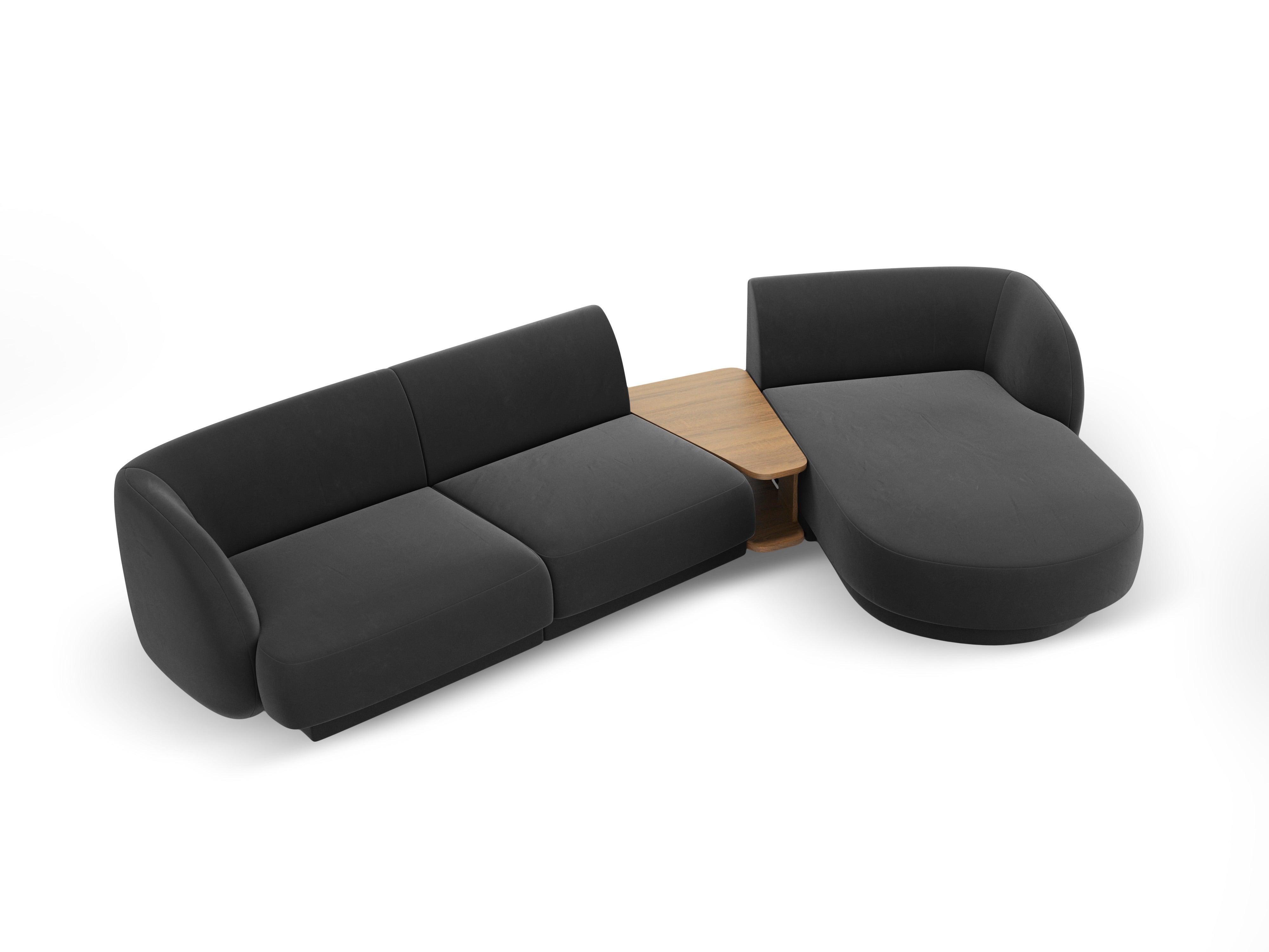 Modular corner sofa with table 3-seater right-facing velvet MILEY gray