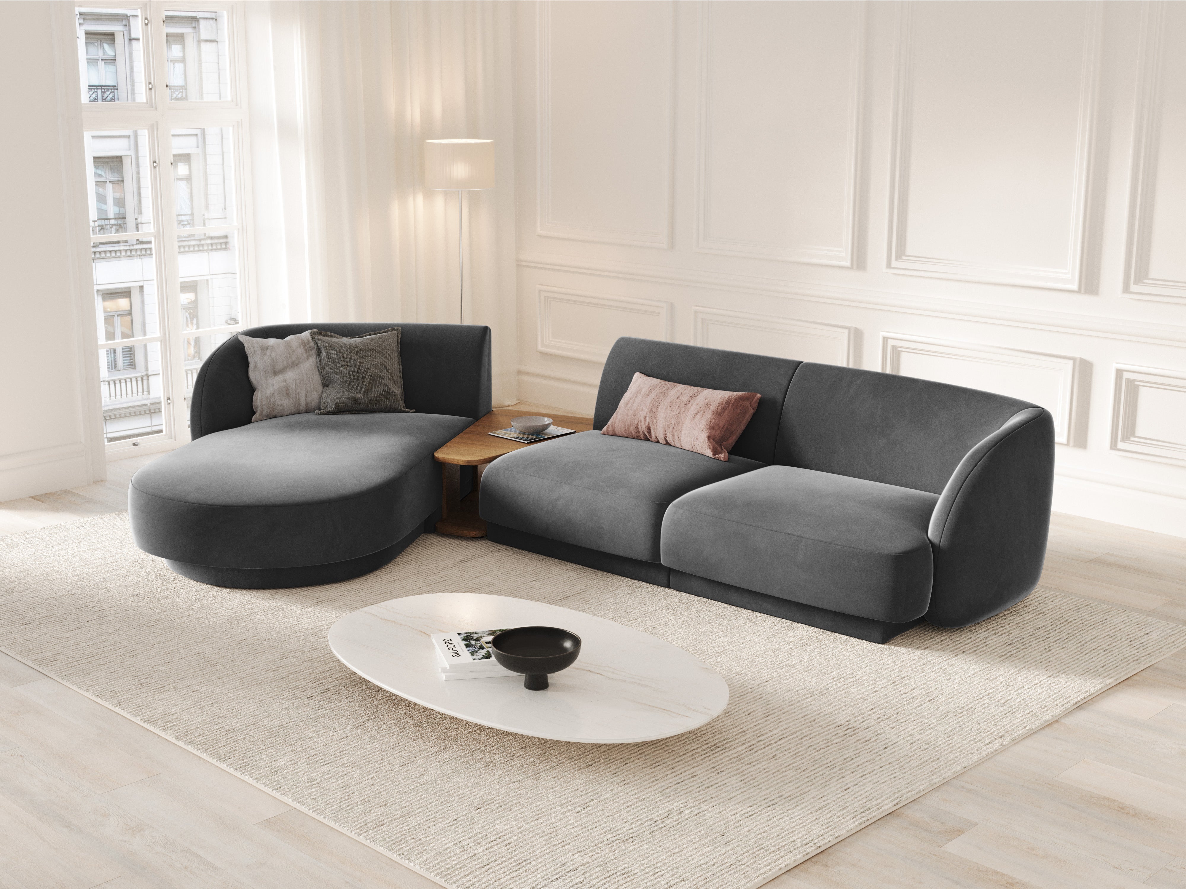 Modulares Ecksofa mit Tisch 3-sitzig links MILEY grau