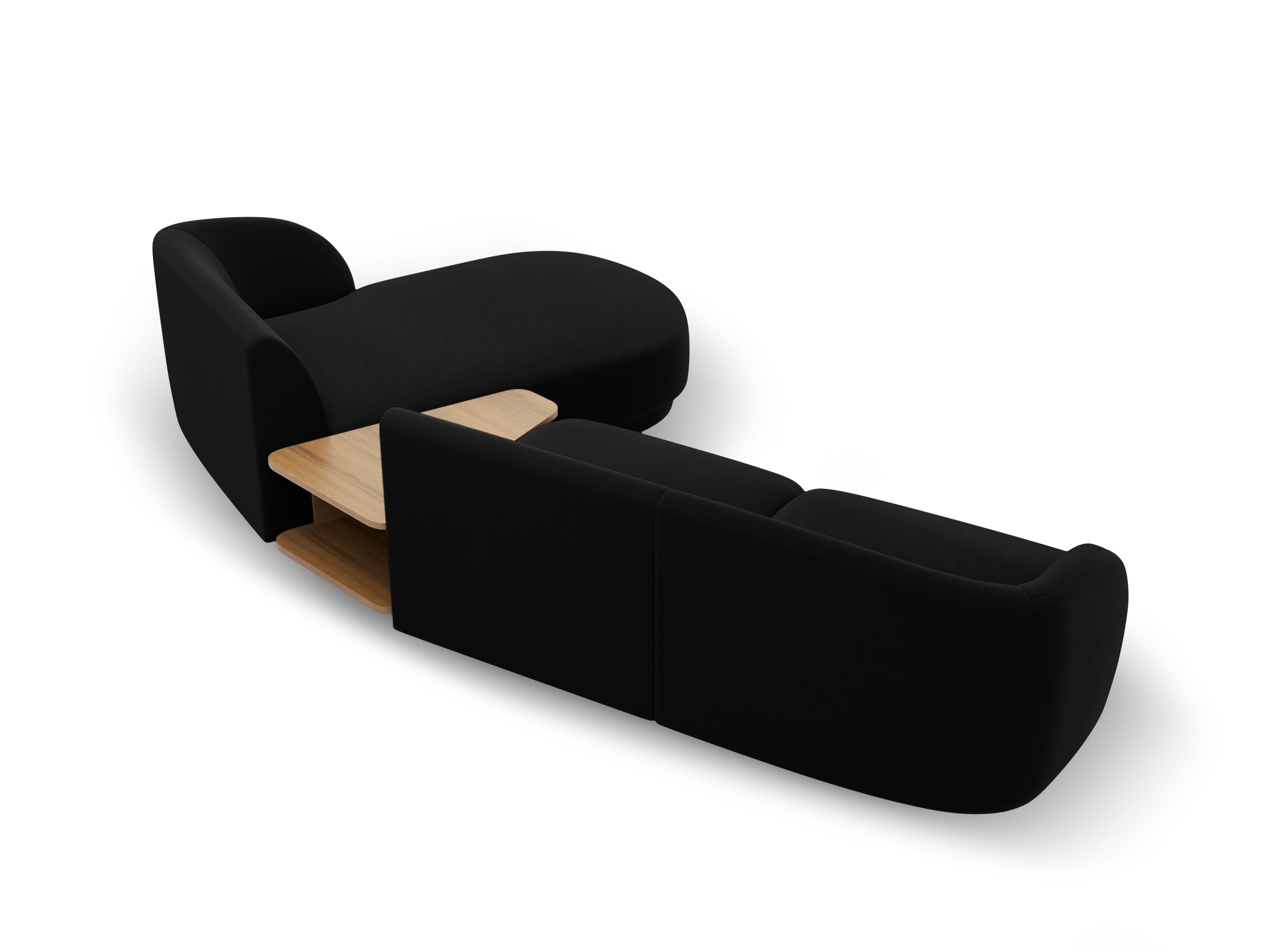 Modular corner sofa with table 3-seater right-facing velvet MILEY black