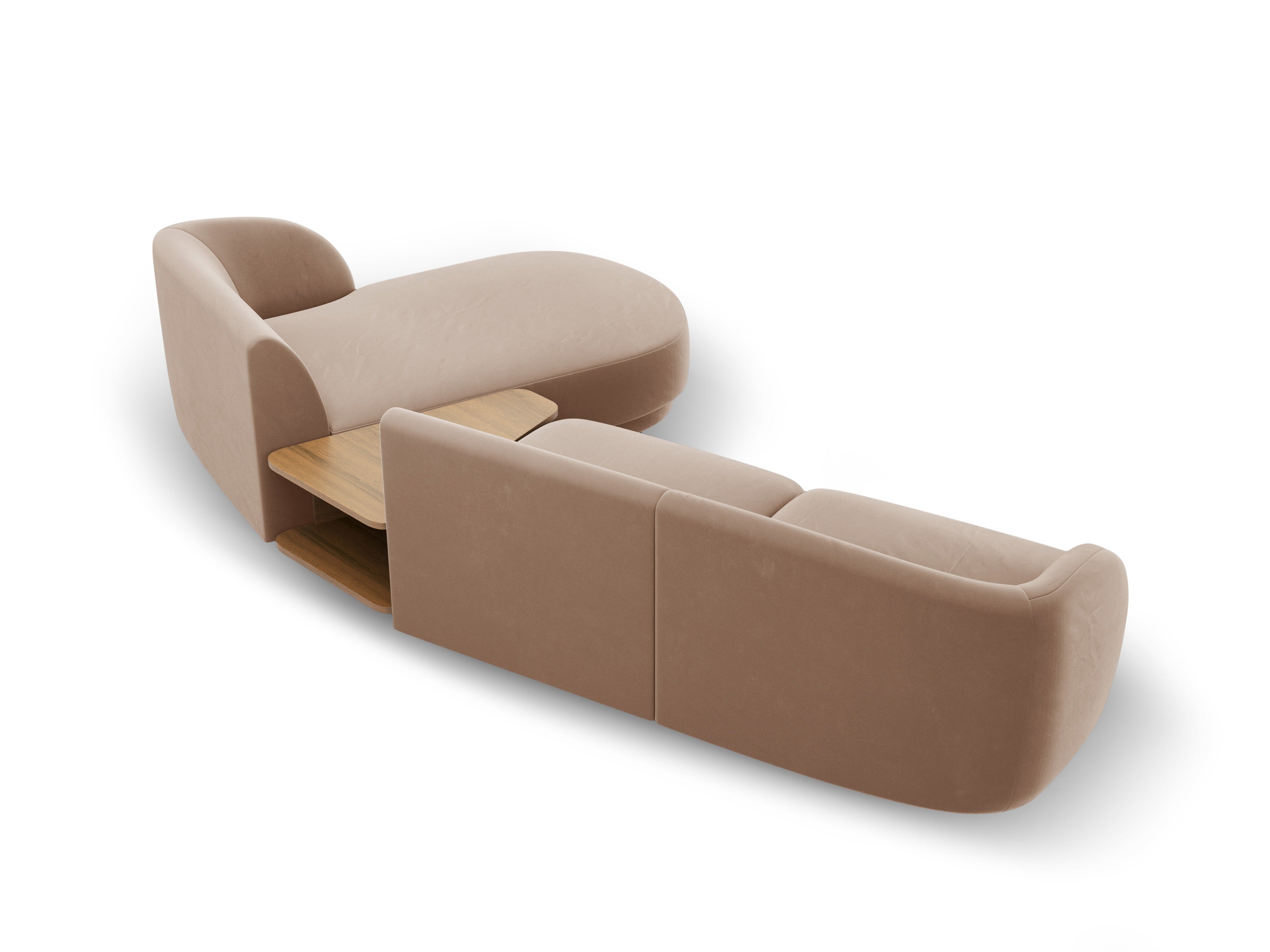 Modulares Ecksofa mit Tisch 3-Sitzer rechtsseitig samtig MILEY cappuccino