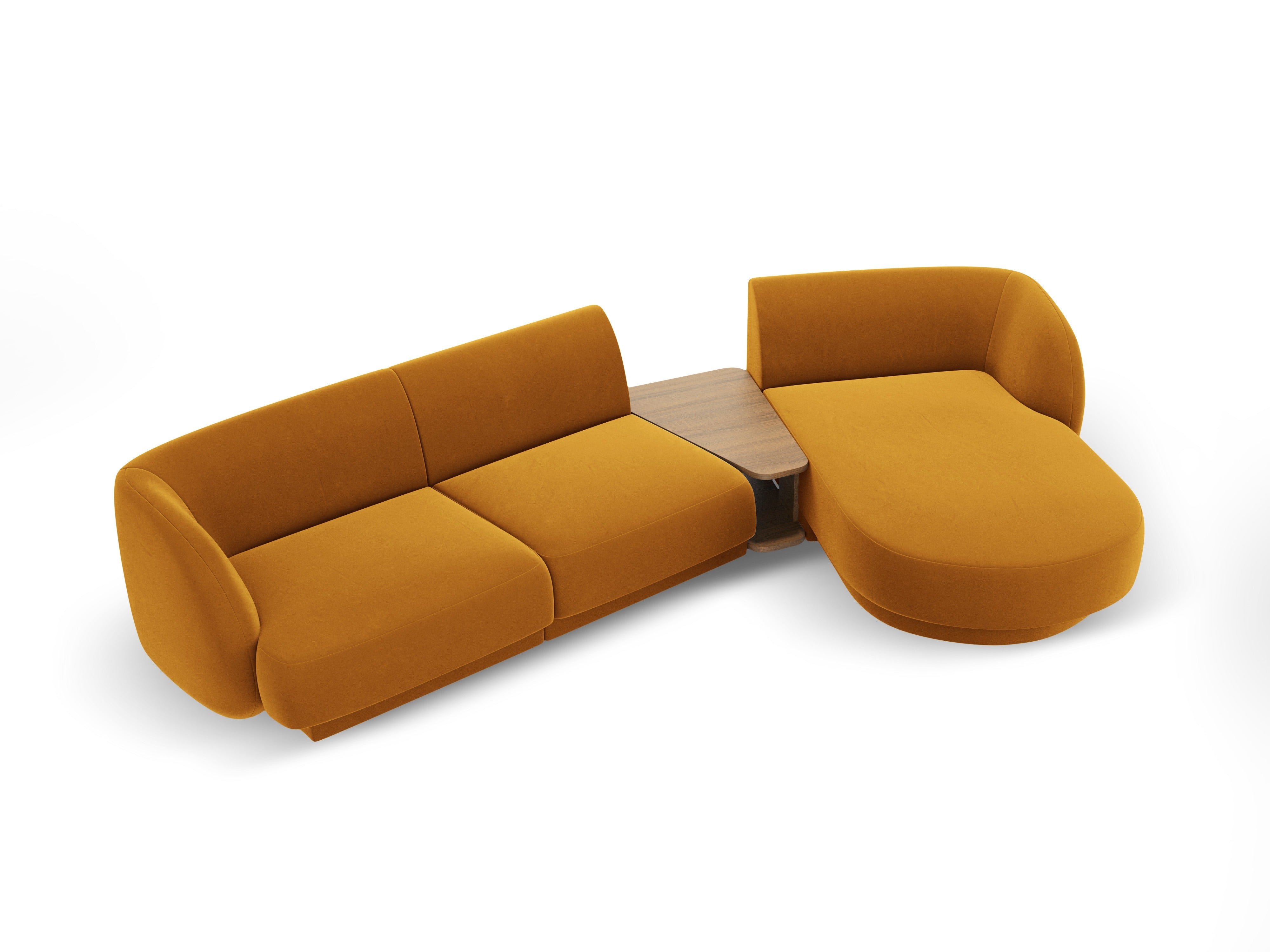 Modulares Ecksofa mit Tisch, 3-Sitzer, rechtsseitig, samtig, MILEY, gelb