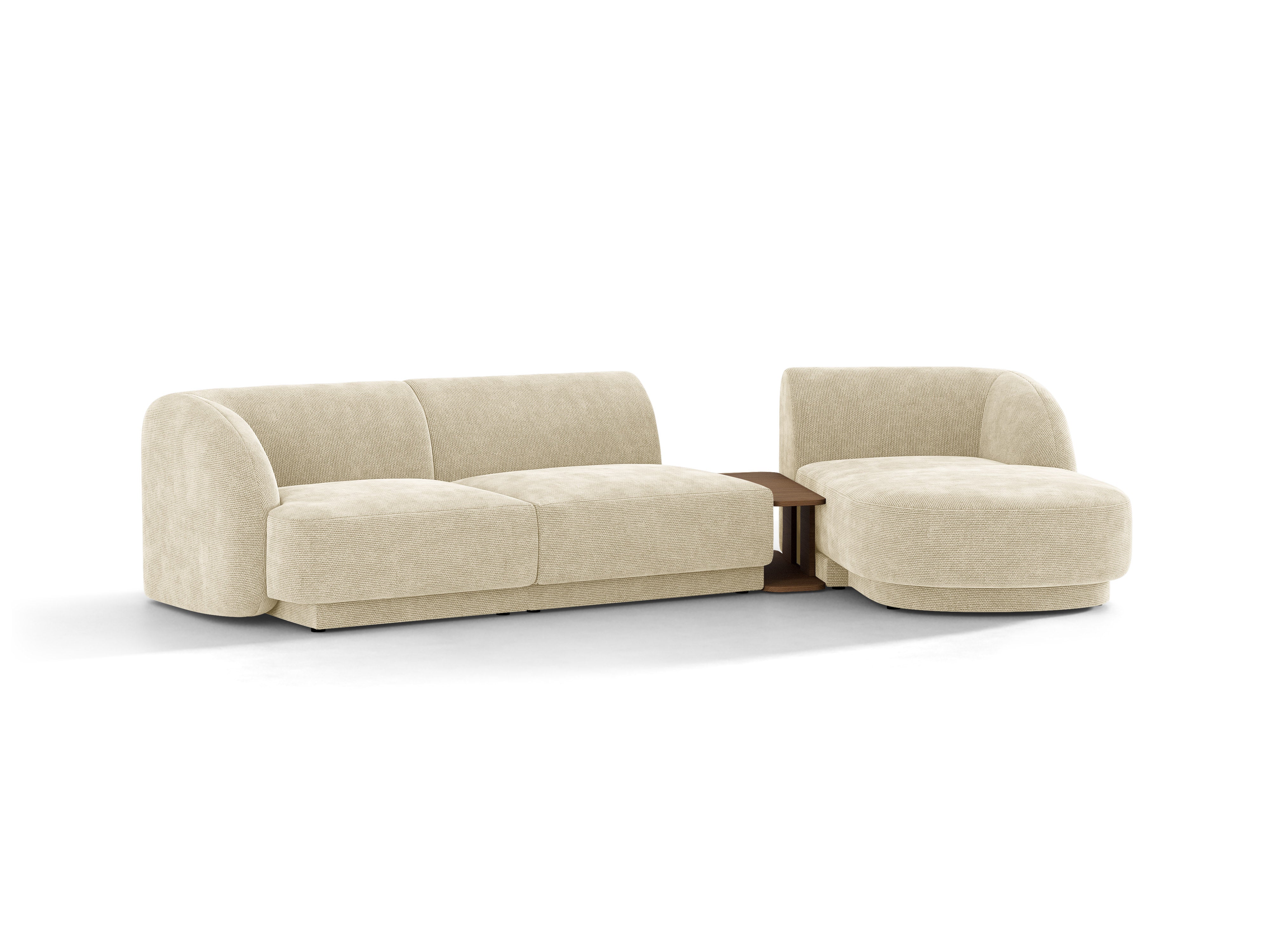 Modulares Ecksofa mit Tisch 3-Sitzer rechts MILEY hellbeige schimmernder Chenille
