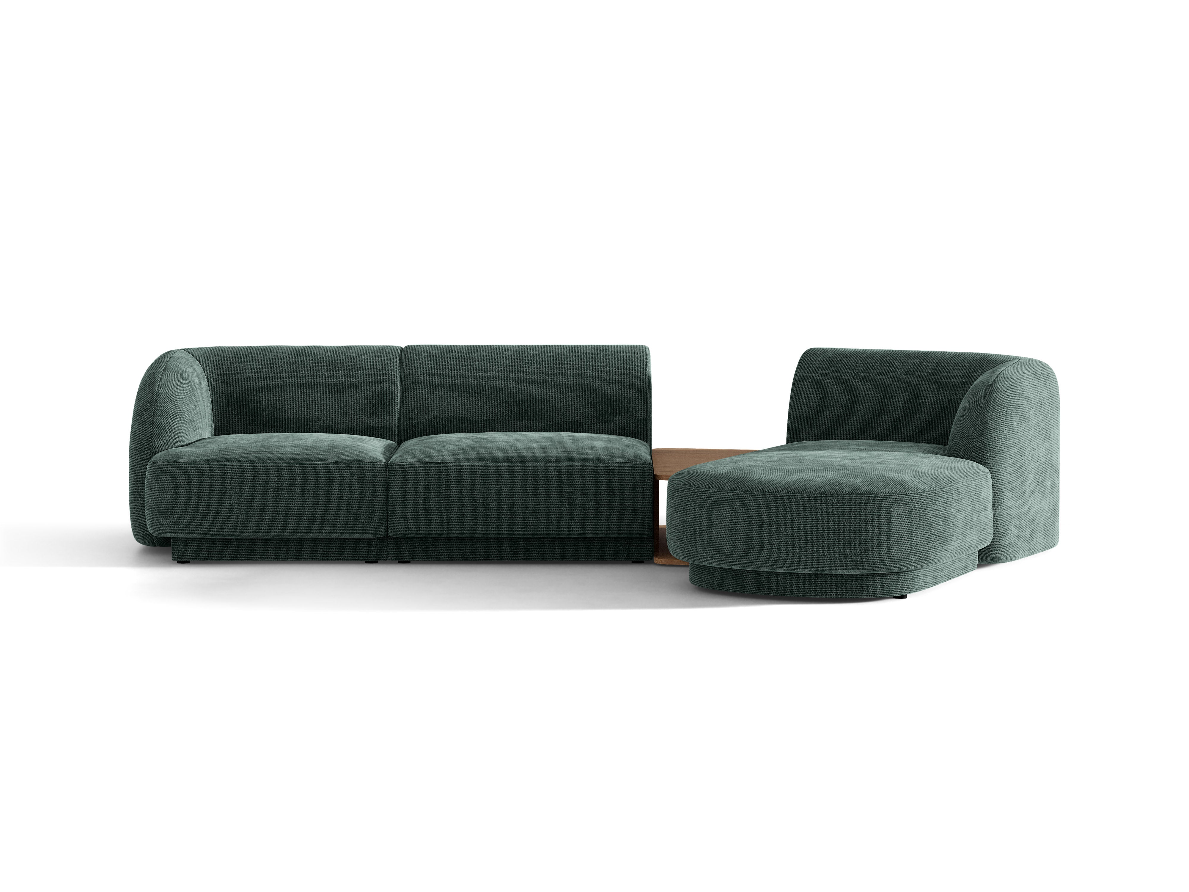 Modulares Ecksofa mit Tisch, 3-Sitzer, rechtsseitig, MILEY, petrol, schimmernder Chenille