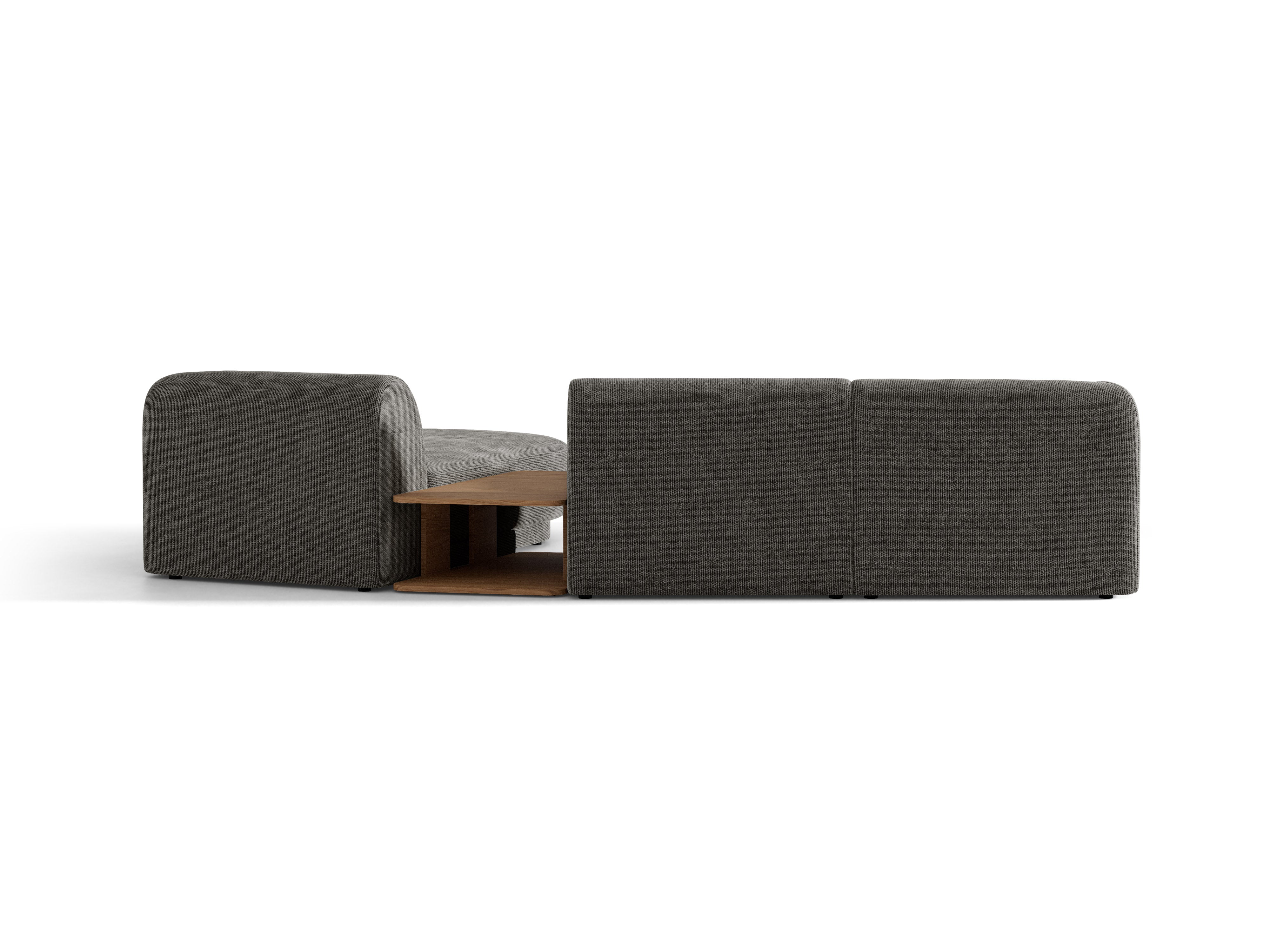 Modulares Ecksofa mit Tisch, 3-Sitzer, rechtsseitig, MILEY, graues Chenille, seidig