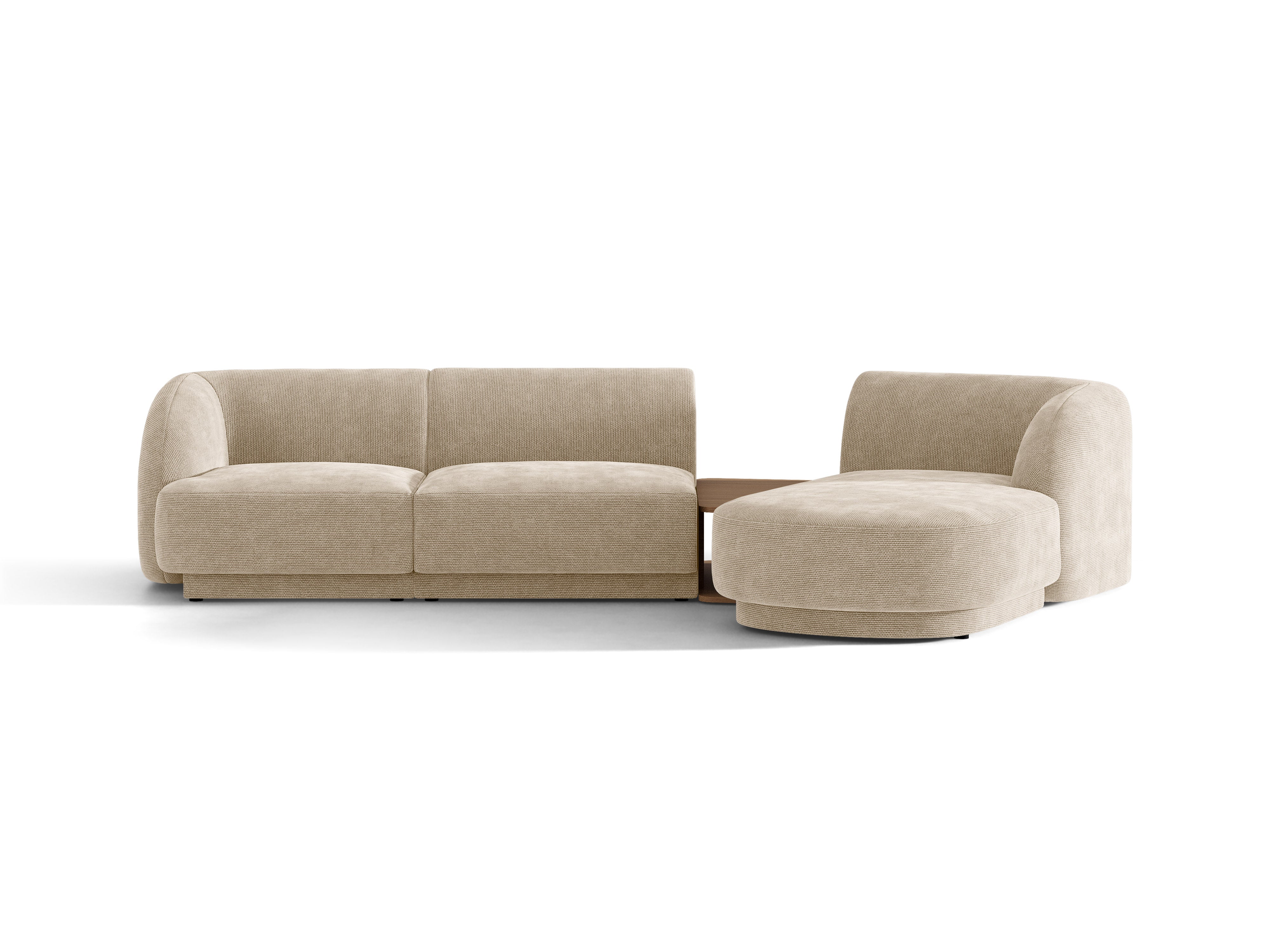Modulares Ecksofa mit Tisch 3-sitzig rechts MILEY beige Chenille