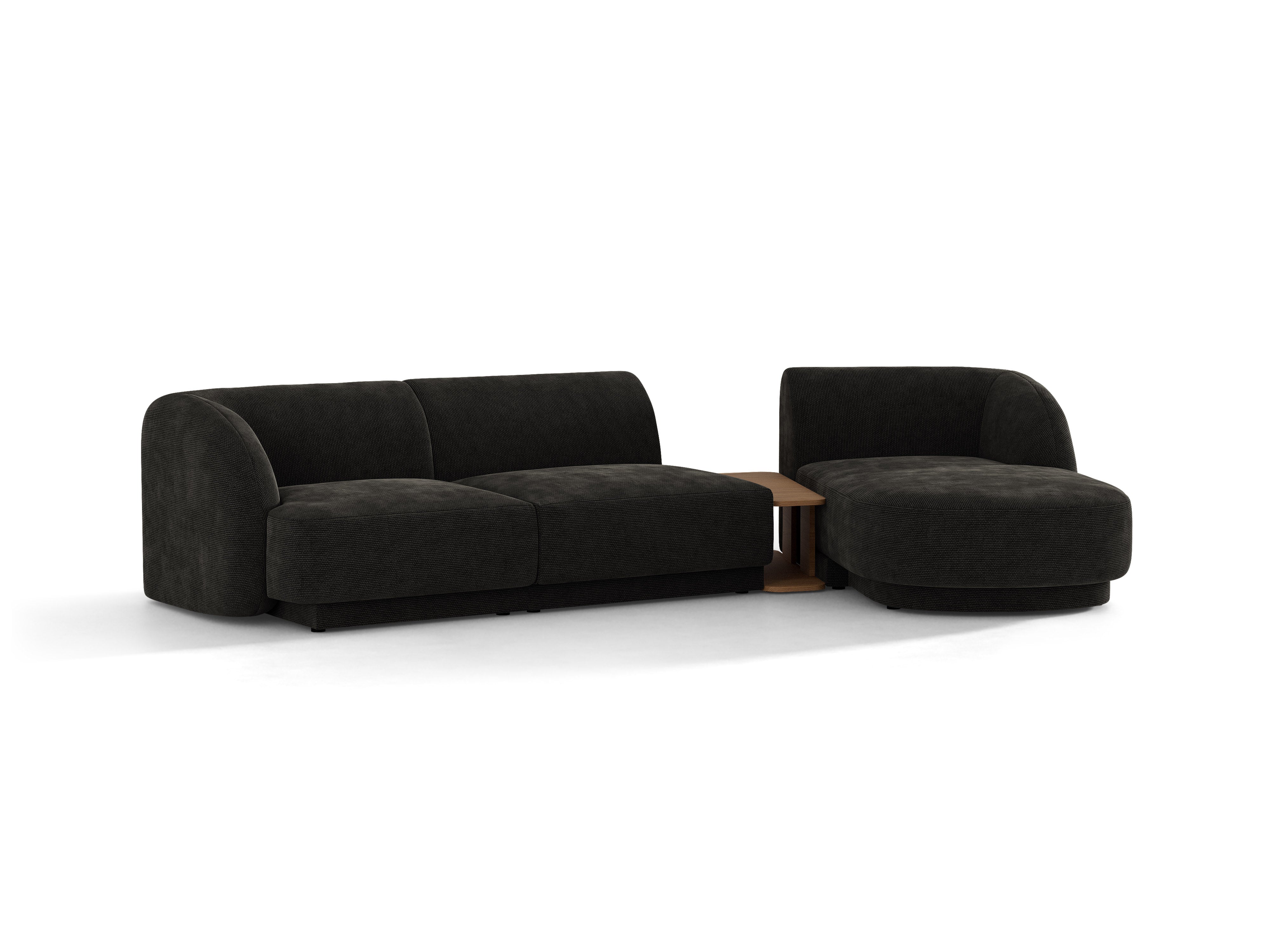 Modulares Ecksofa mit Tisch, 3-Sitzer, rechtsseitig, MILEY, schwarzer Chenille