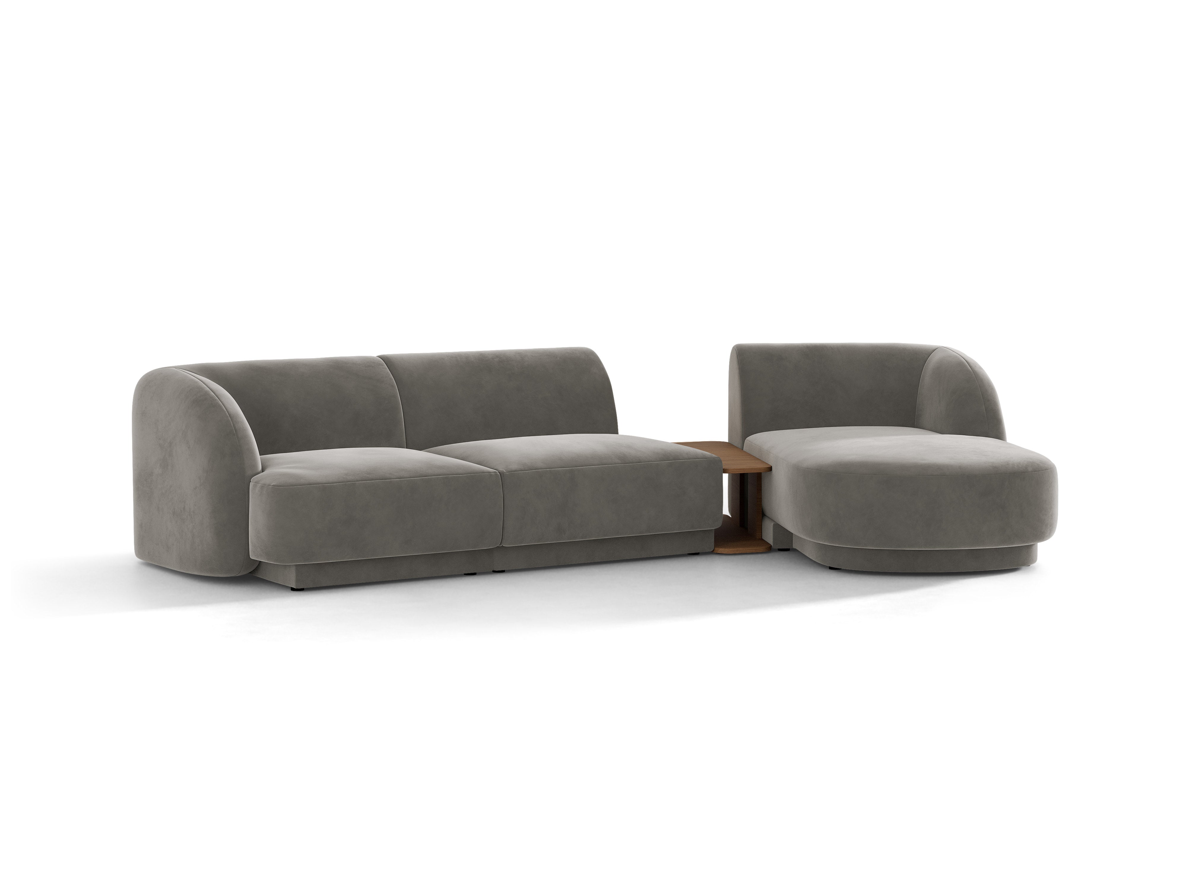 Modulares Ecksofa mit Tisch, 3-Sitzer, rechtsseitig, samtig, MILEY, hellgrau