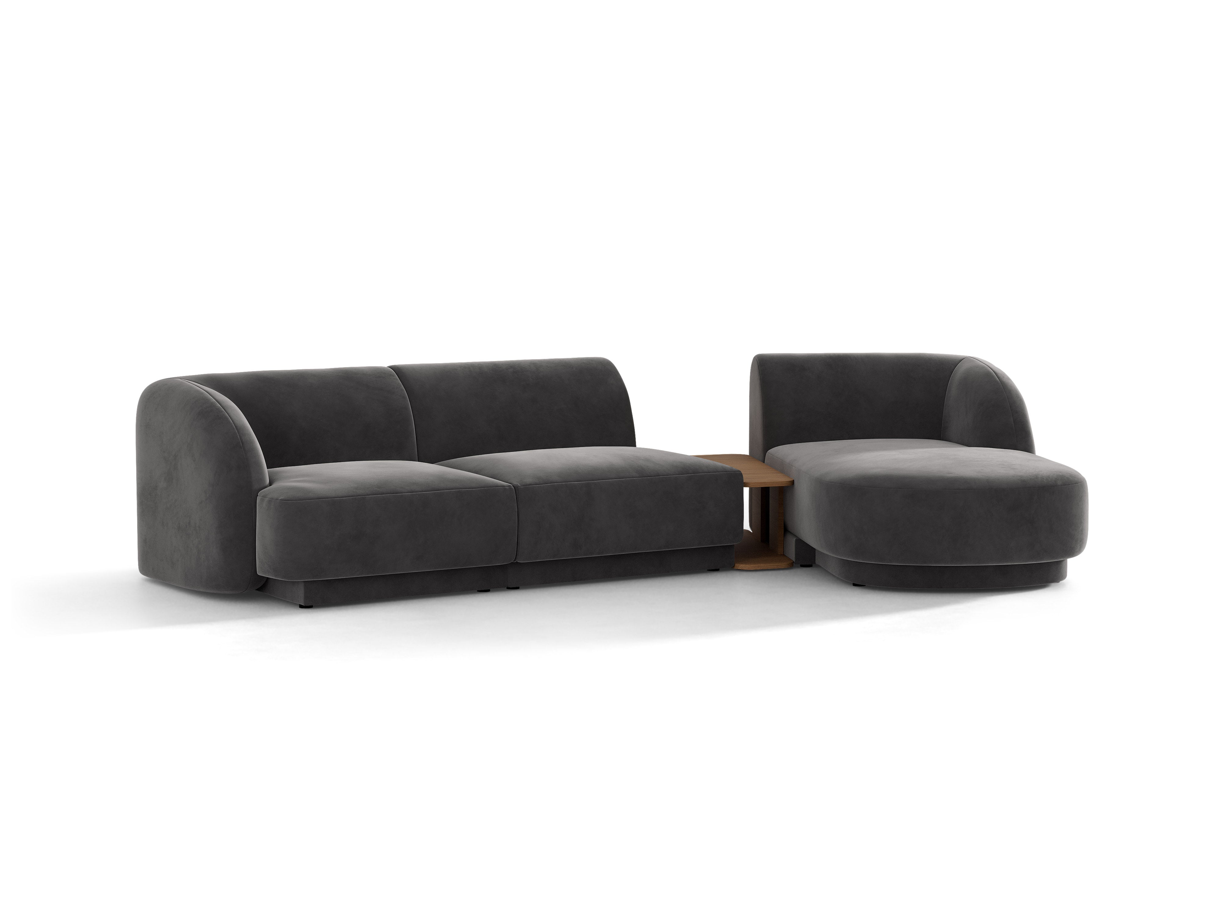 Modulares Ecksofa mit Tisch, 3-Sitzer, rechtsseitig, samtig, MILEY, grau