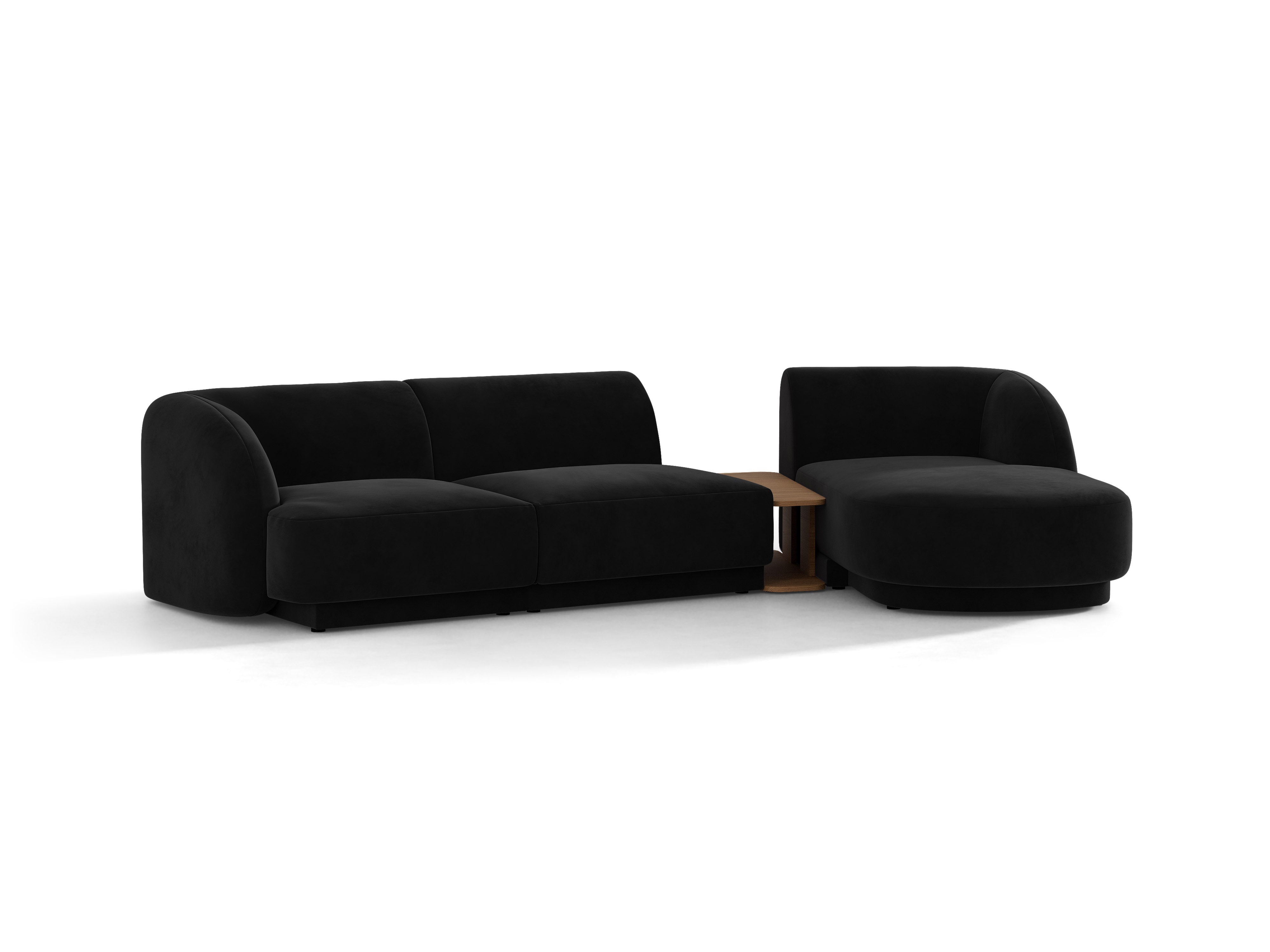 Modulares Ecksofa mit Tisch, 3-Sitzer, rechtsseitig, samtig, MILEY, schwarz