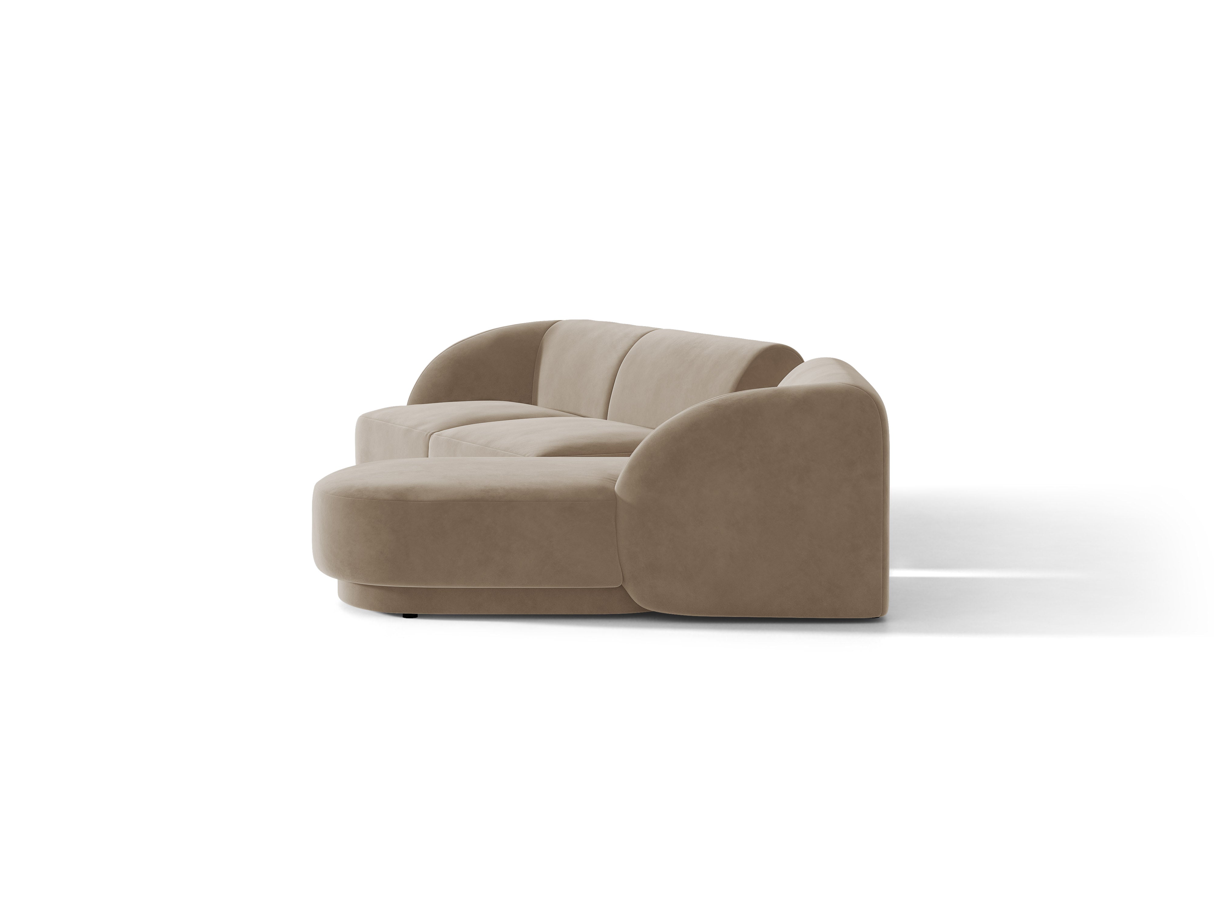 Modulares Ecksofa mit Tisch 3-Sitzer rechtsseitig samtig MILEY cappuccino