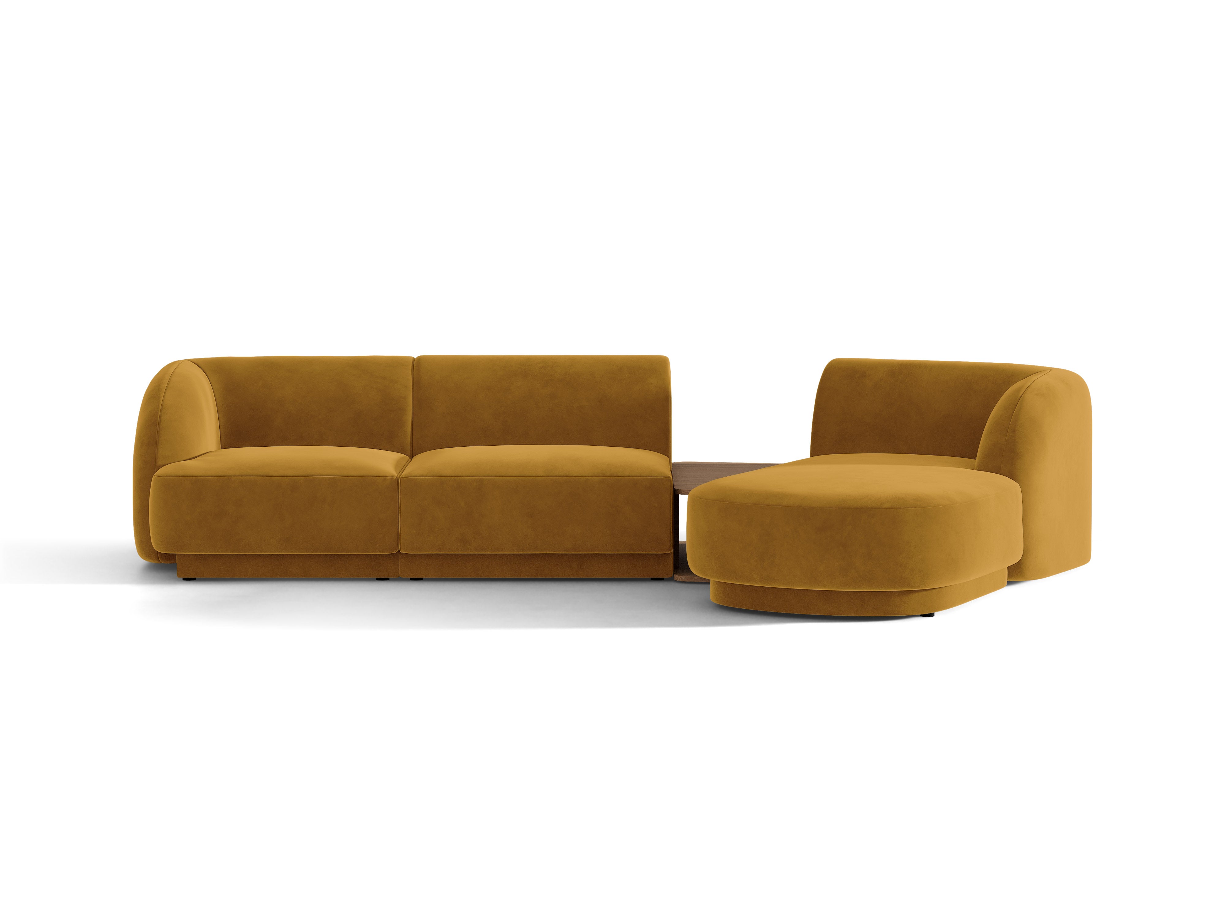 Modulares Ecksofa mit Tisch, 3-Sitzer, rechtsseitig, samtig, MILEY, gelb