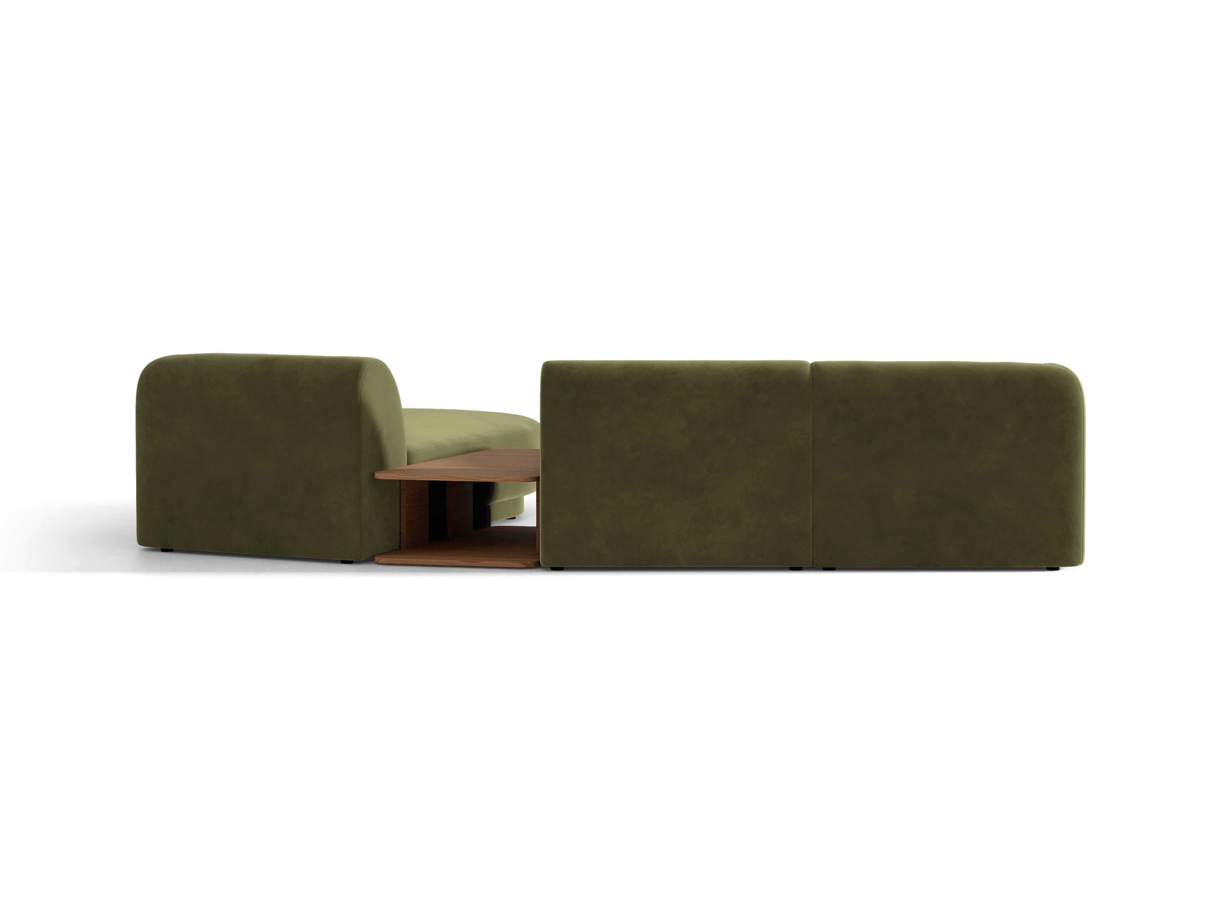 Modulares Ecksofa mit Tisch, 3-Sitzer, rechtsseitig, samtig, MILEY, grün