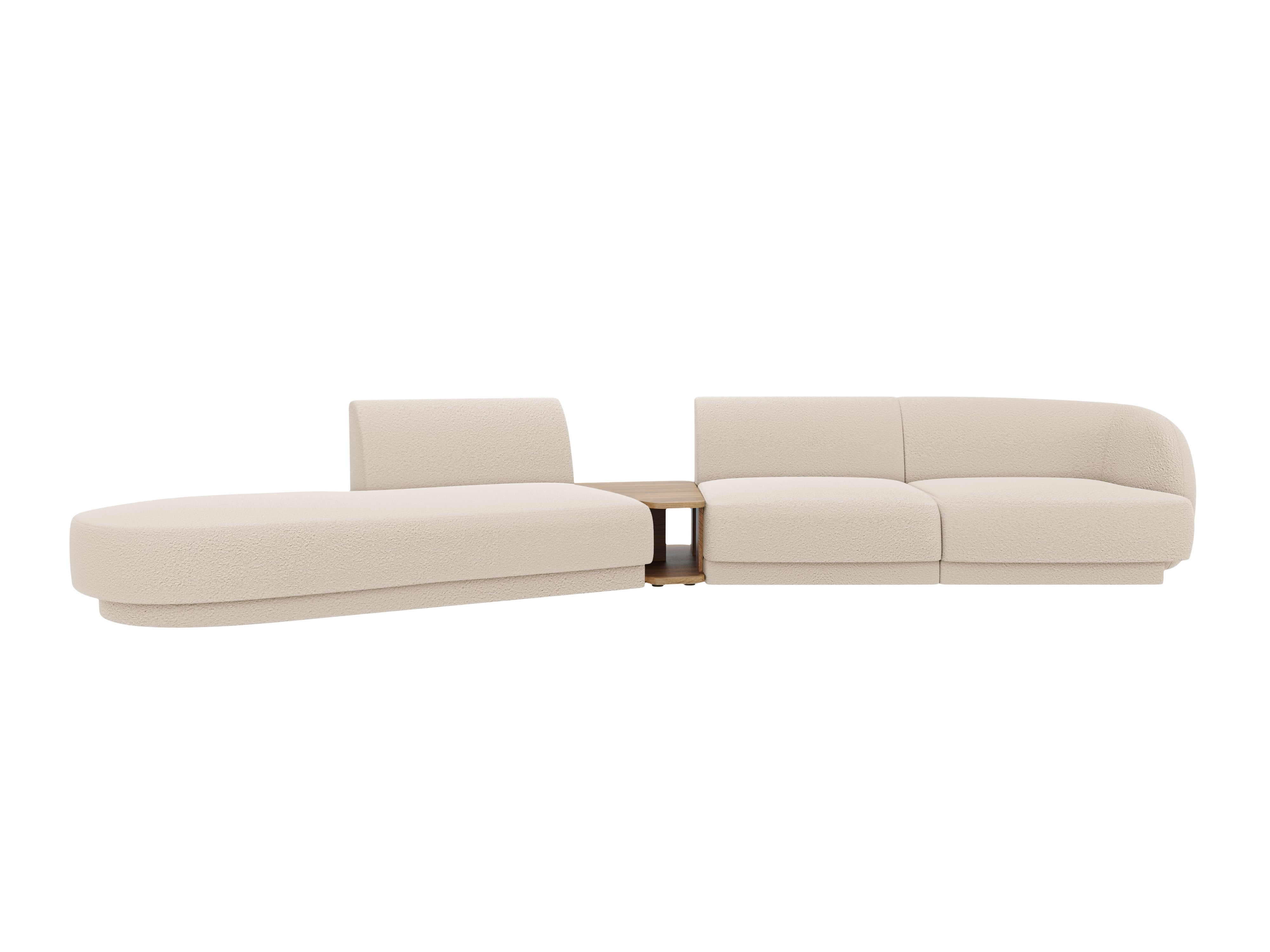 Left-sided modular sofa with table for 4 people MILEY beige boucle