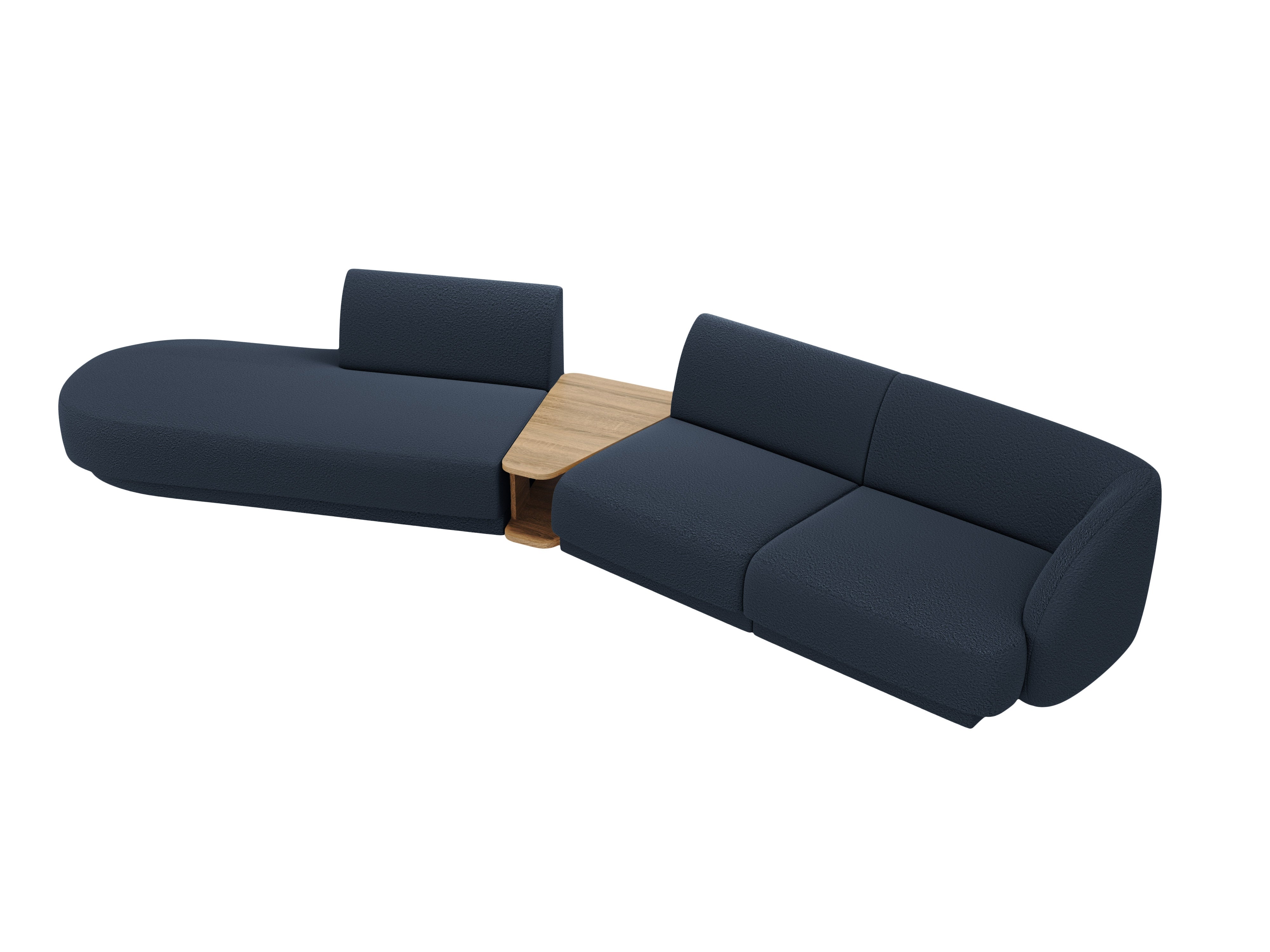 Left-facing modular sofa with table for 4 people MILEY dark blue boucle