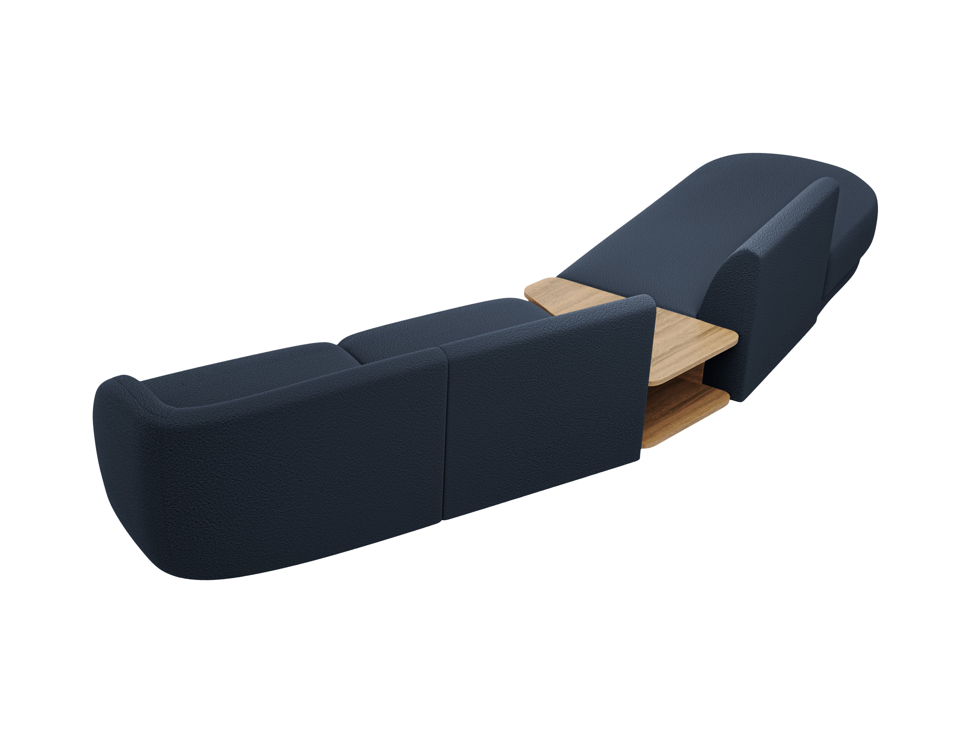 Left-facing modular sofa with table for 4 people MILEY dark blue boucle