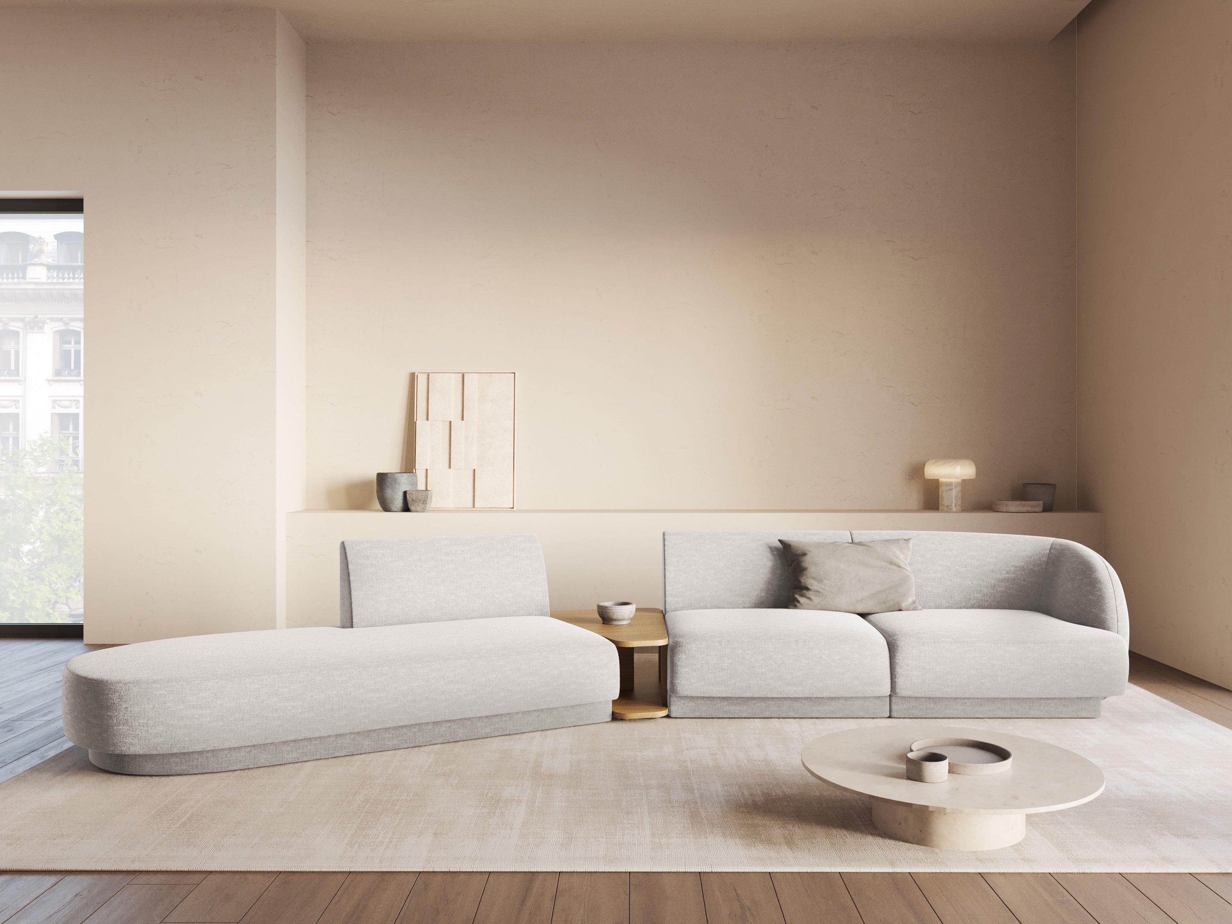 Open left-sided 4-seater sofa MILEY gray chenille