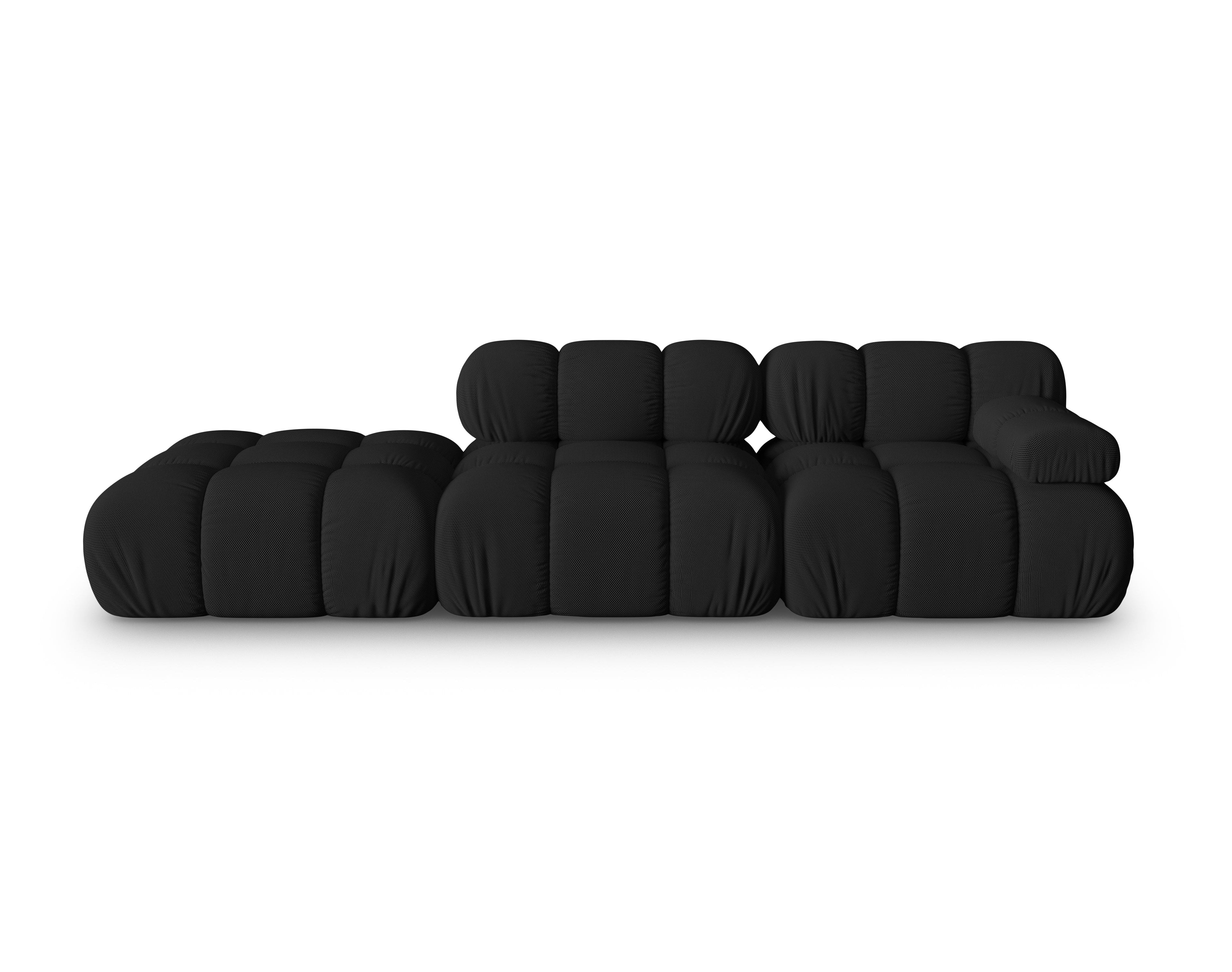 Modulares offenes Sofa BELLIS in schwarzem 3D-Stoff, linksseitig.