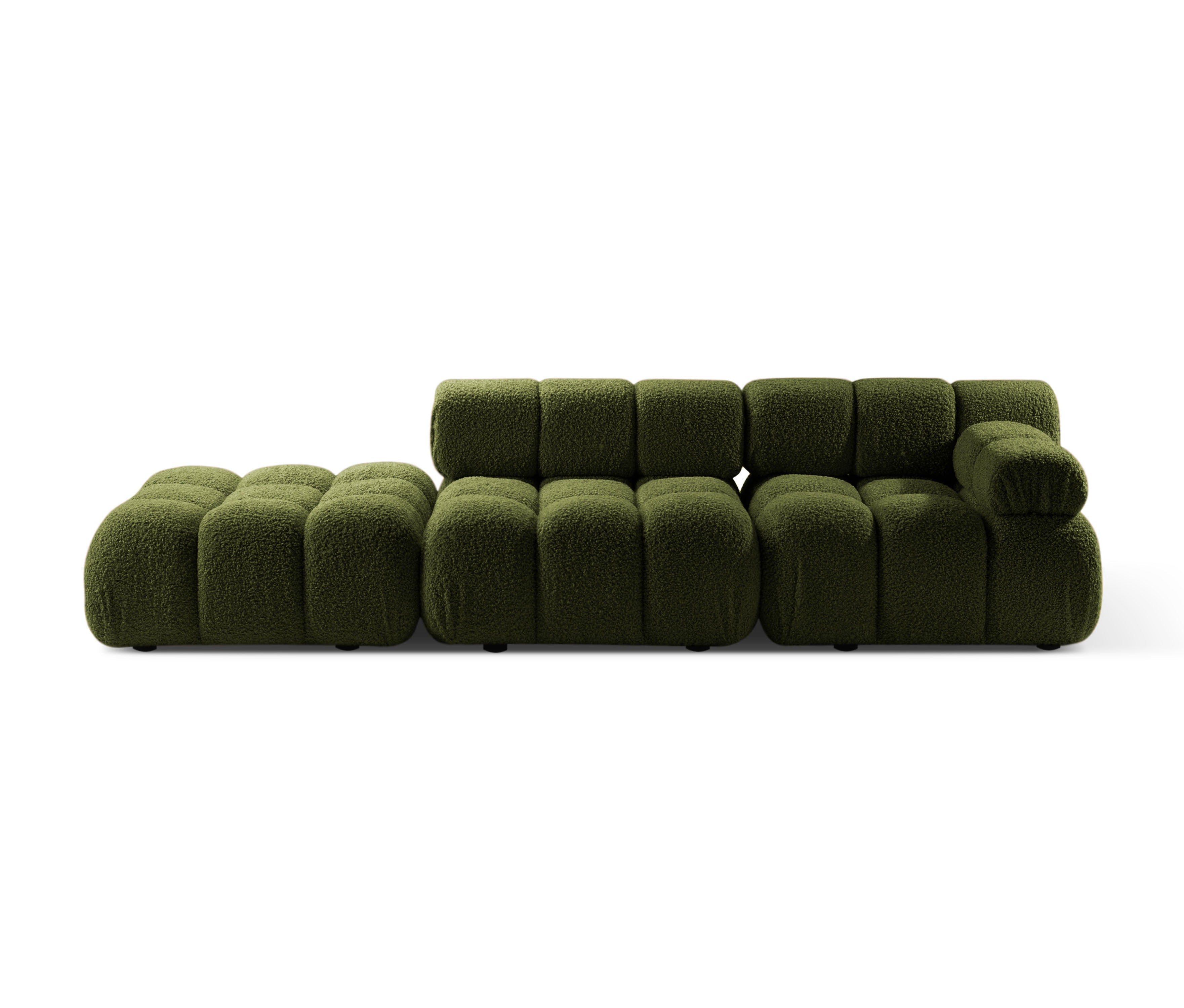 Modulares offenes Sofa BELLIS links in grünem Boucle.