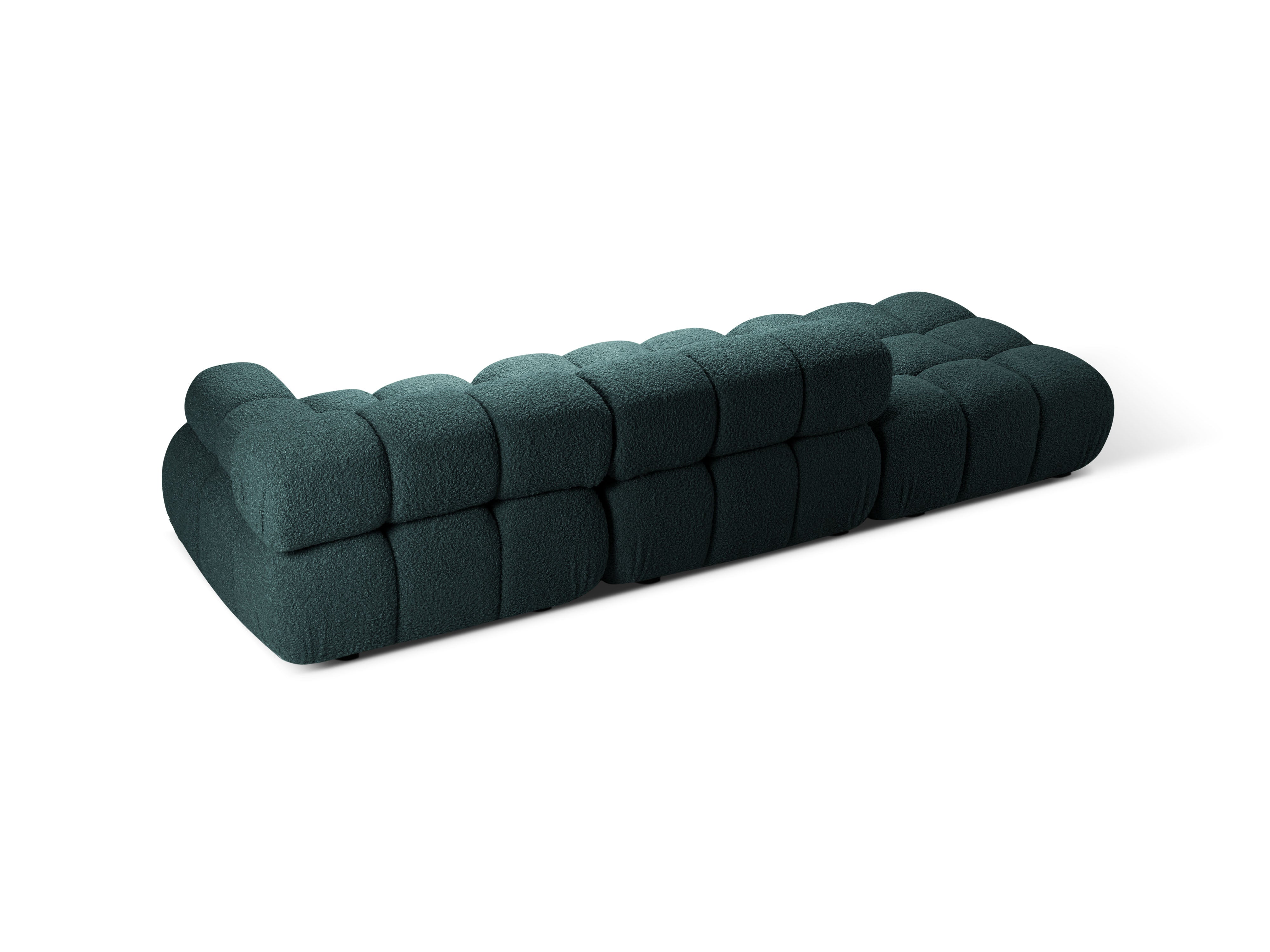 Modulares offenes Sofa BELLIS in petrolblauem Boucle-Stoff, linksseitig.