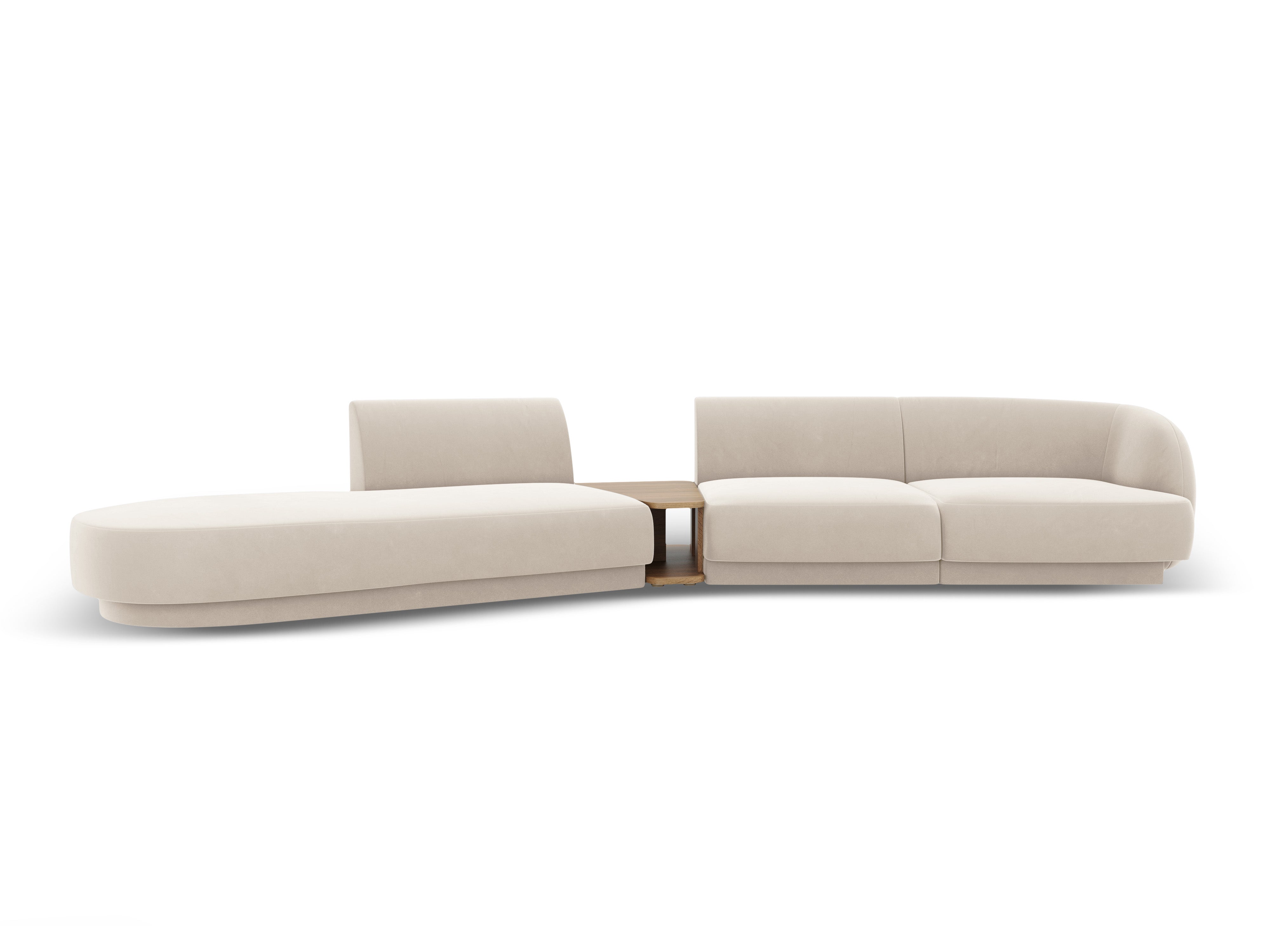 Left-sided modular sofa with table for 4 people, velvet MILEY light beige